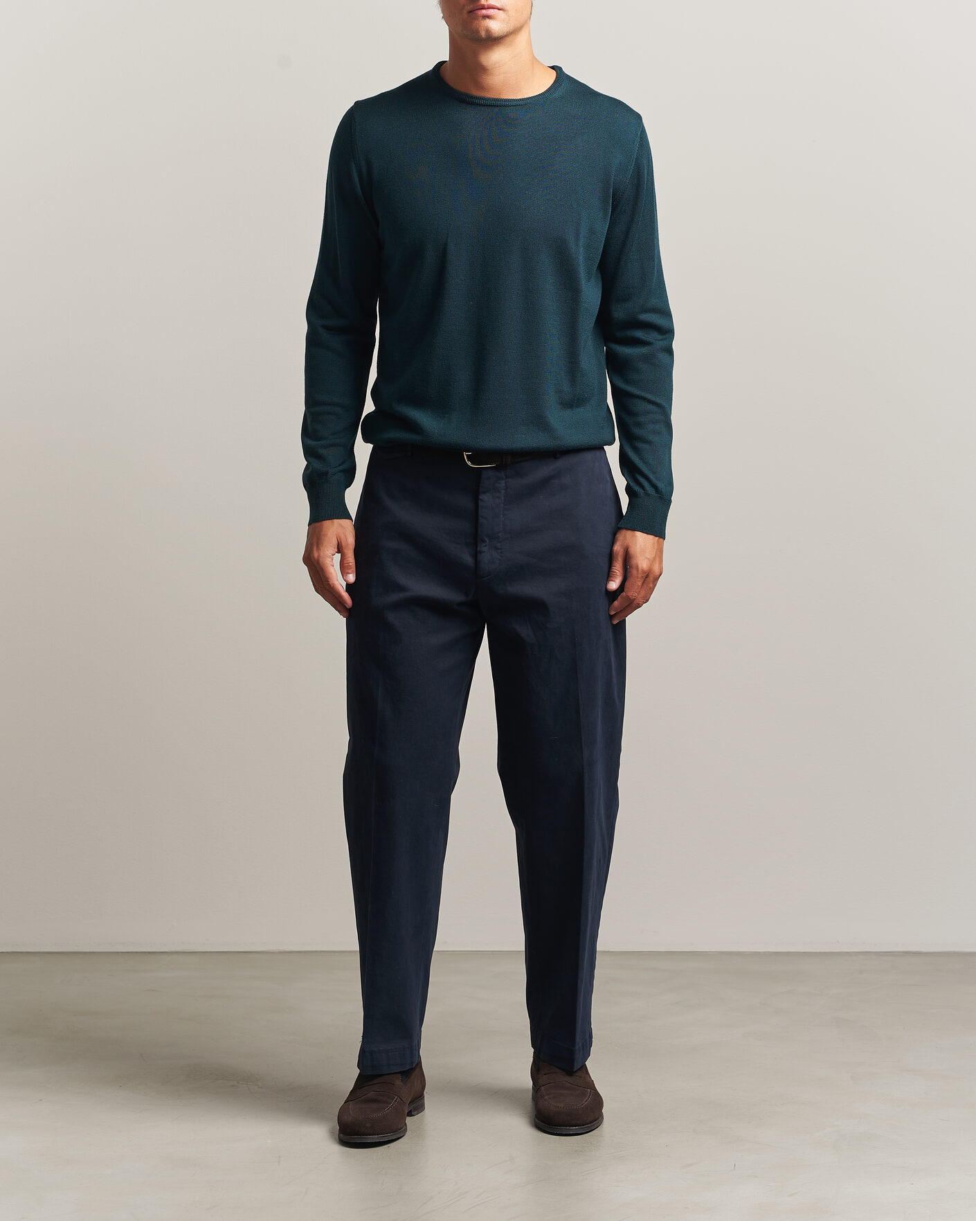 Mies | Puserot | Morgano | Extra Fine Merino Wool Crewneck Bottle Green