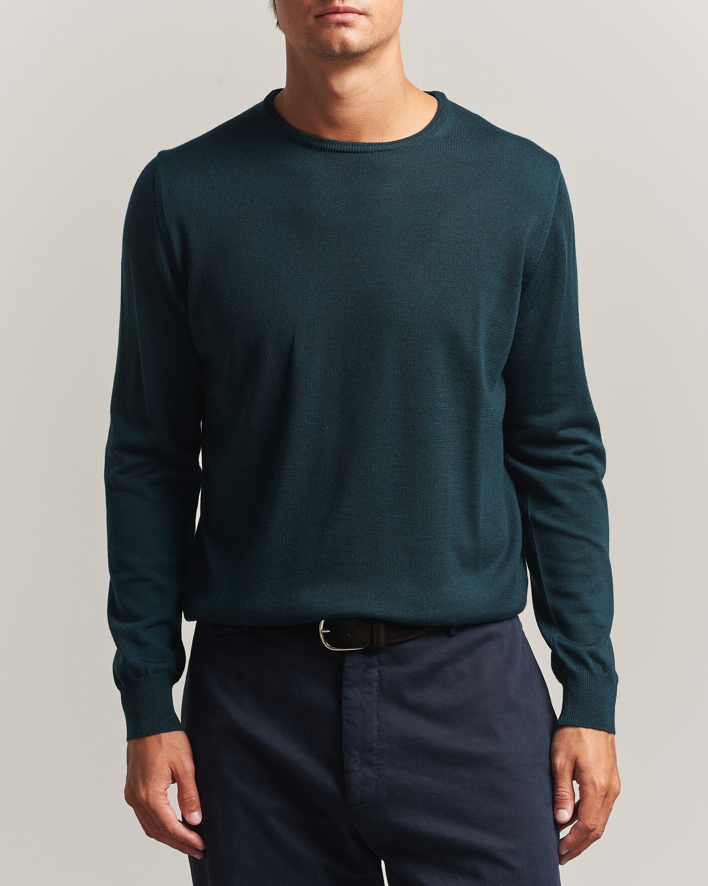 Mies | Puserot | Morgano | Extra Fine Merino Wool Crewneck Bottle Green