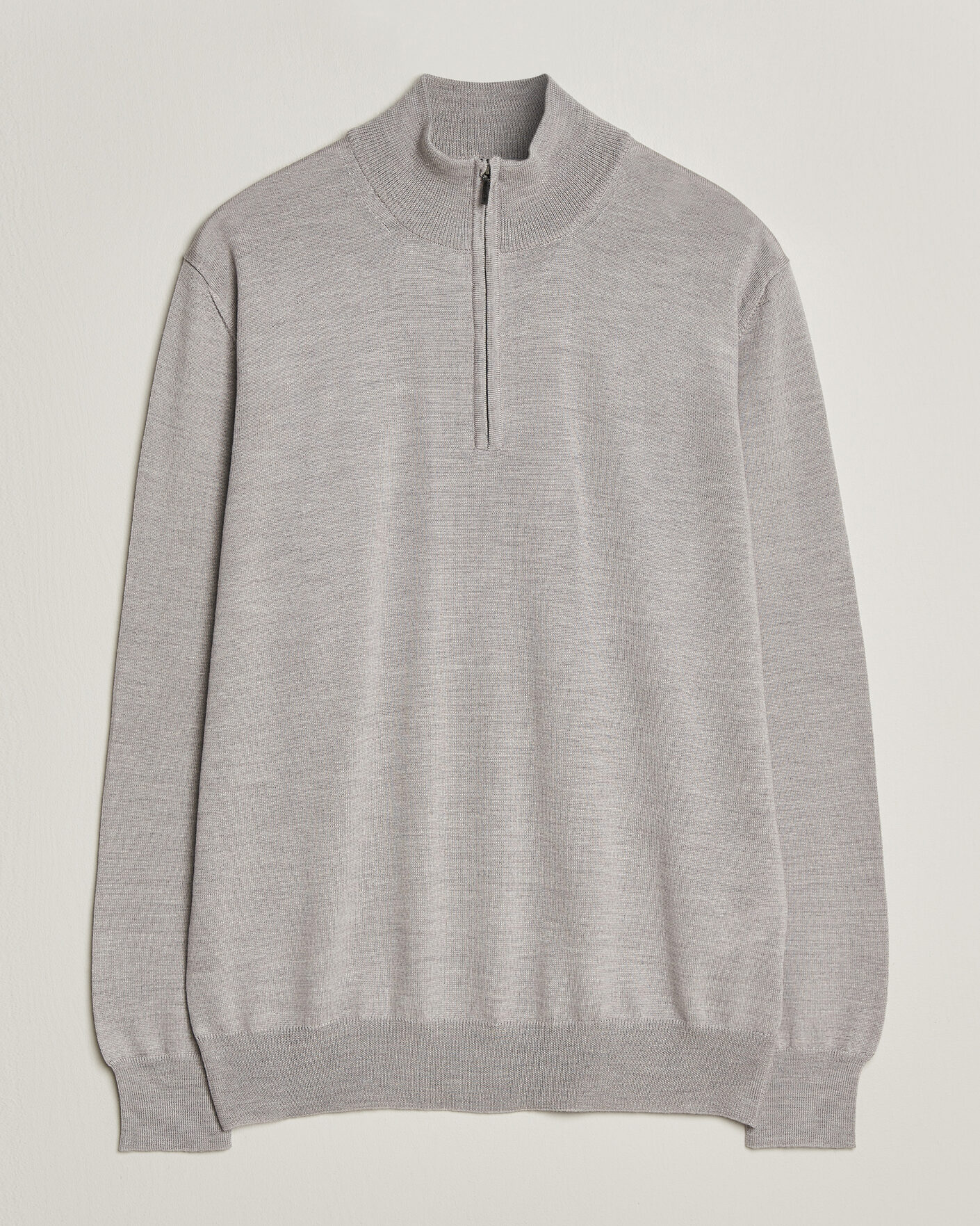 Mies | Puserot | Morgano | Extra Fine Merino Wool Half-Zip Light Grey