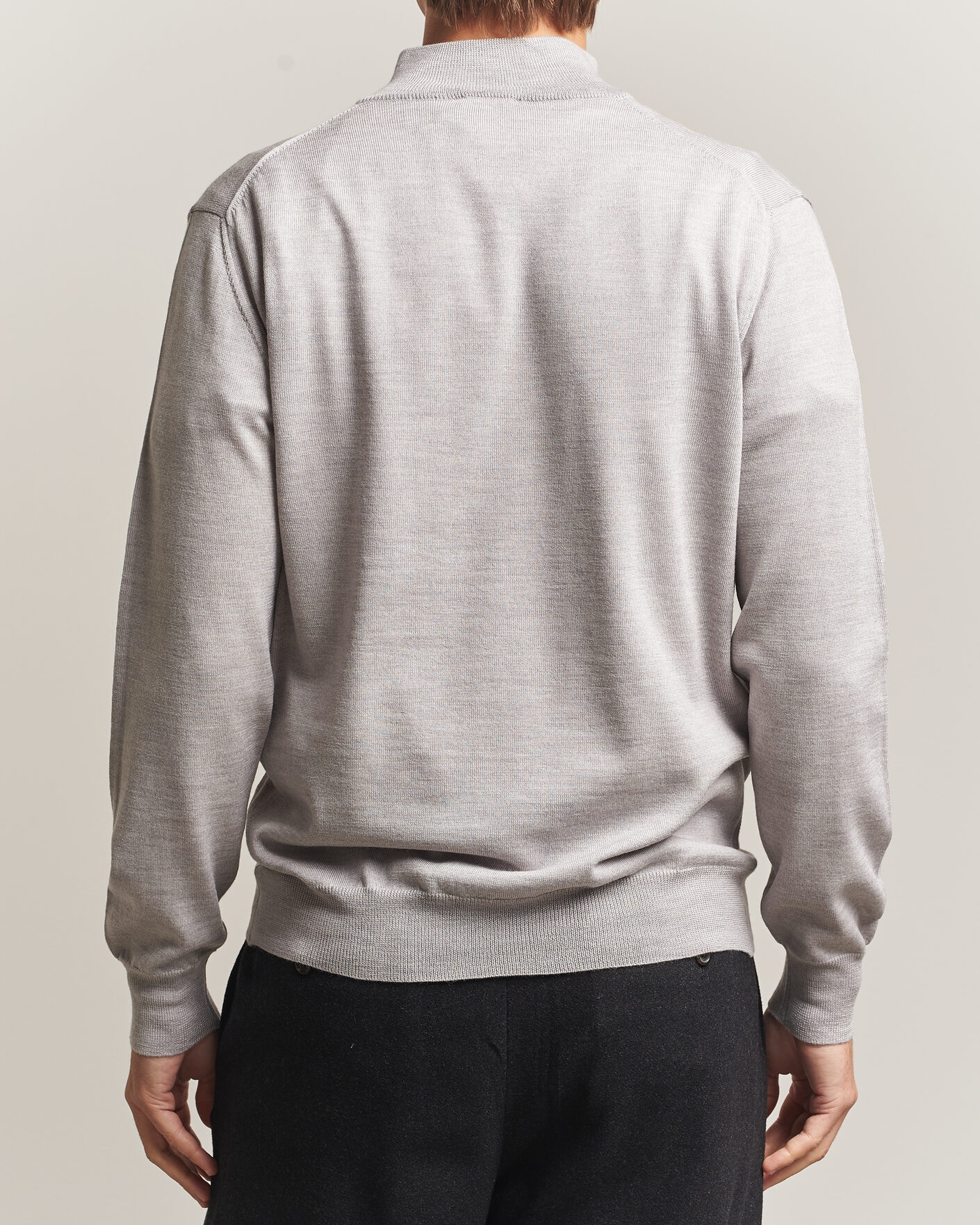 Mies | Puserot | Morgano | Extra Fine Merino Wool Half-Zip Light Grey
