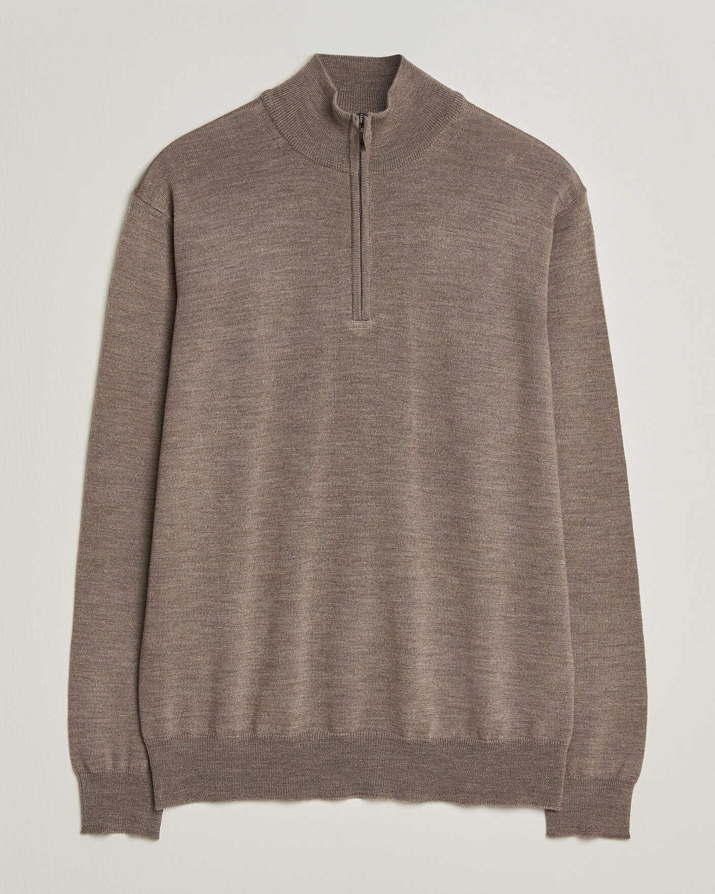 Mies | Puserot | Morgano | Extra Fine Merino Wool Half-Zip Mid Brown