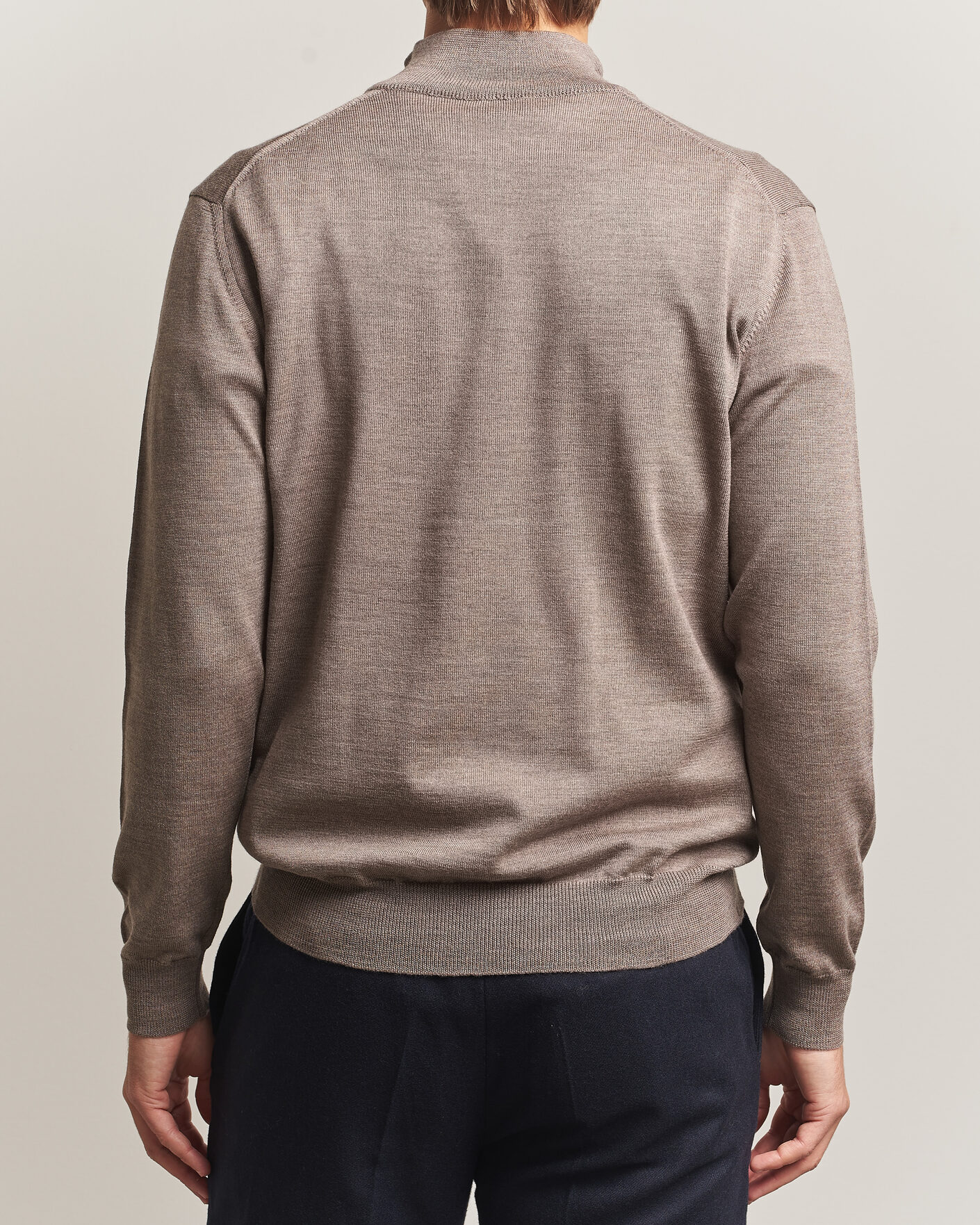 Mies | Puserot | Morgano | Extra Fine Merino Wool Half-Zip Mid Brown