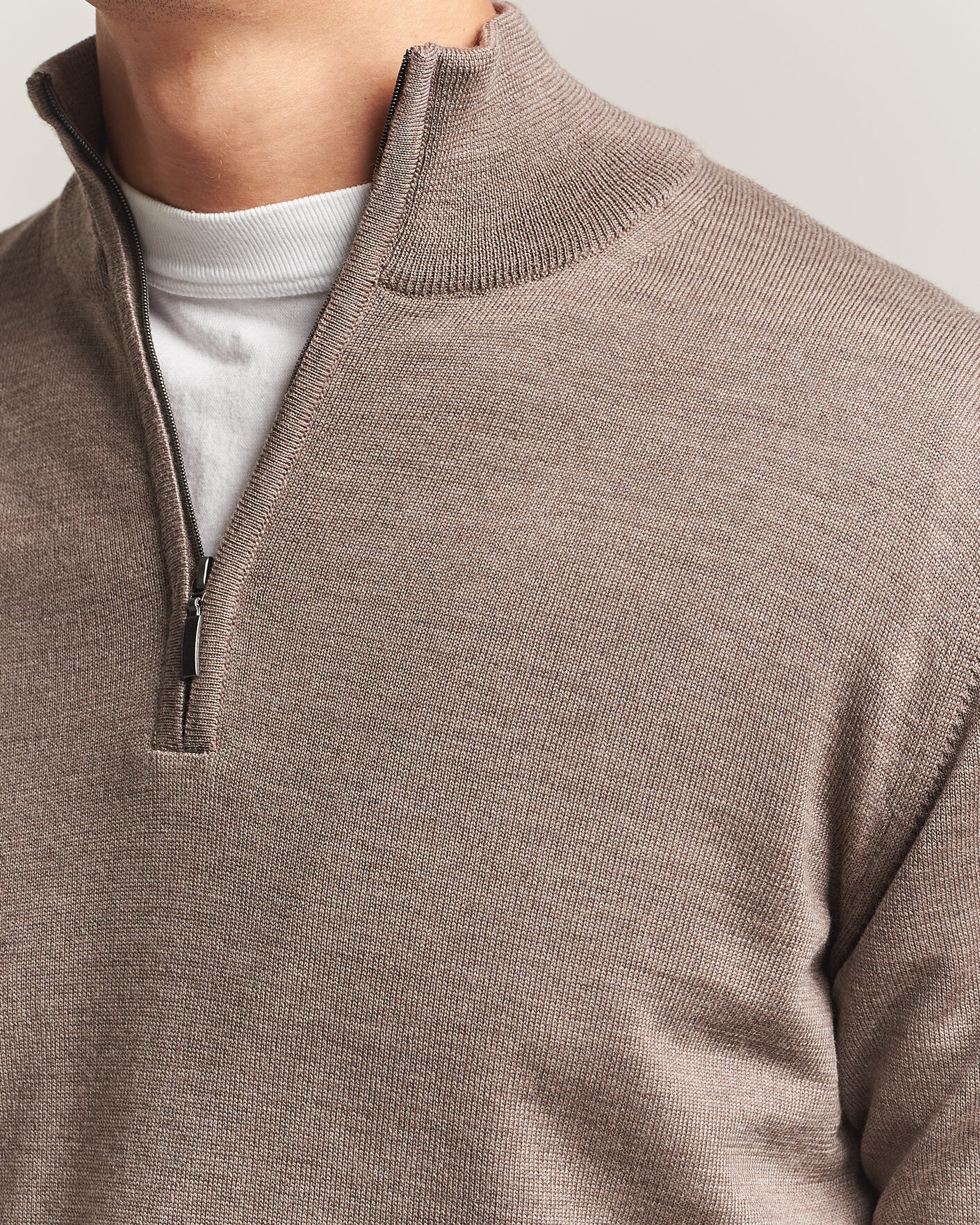 Mies | Puserot | Morgano | Extra Fine Merino Wool Half-Zip Mid Brown