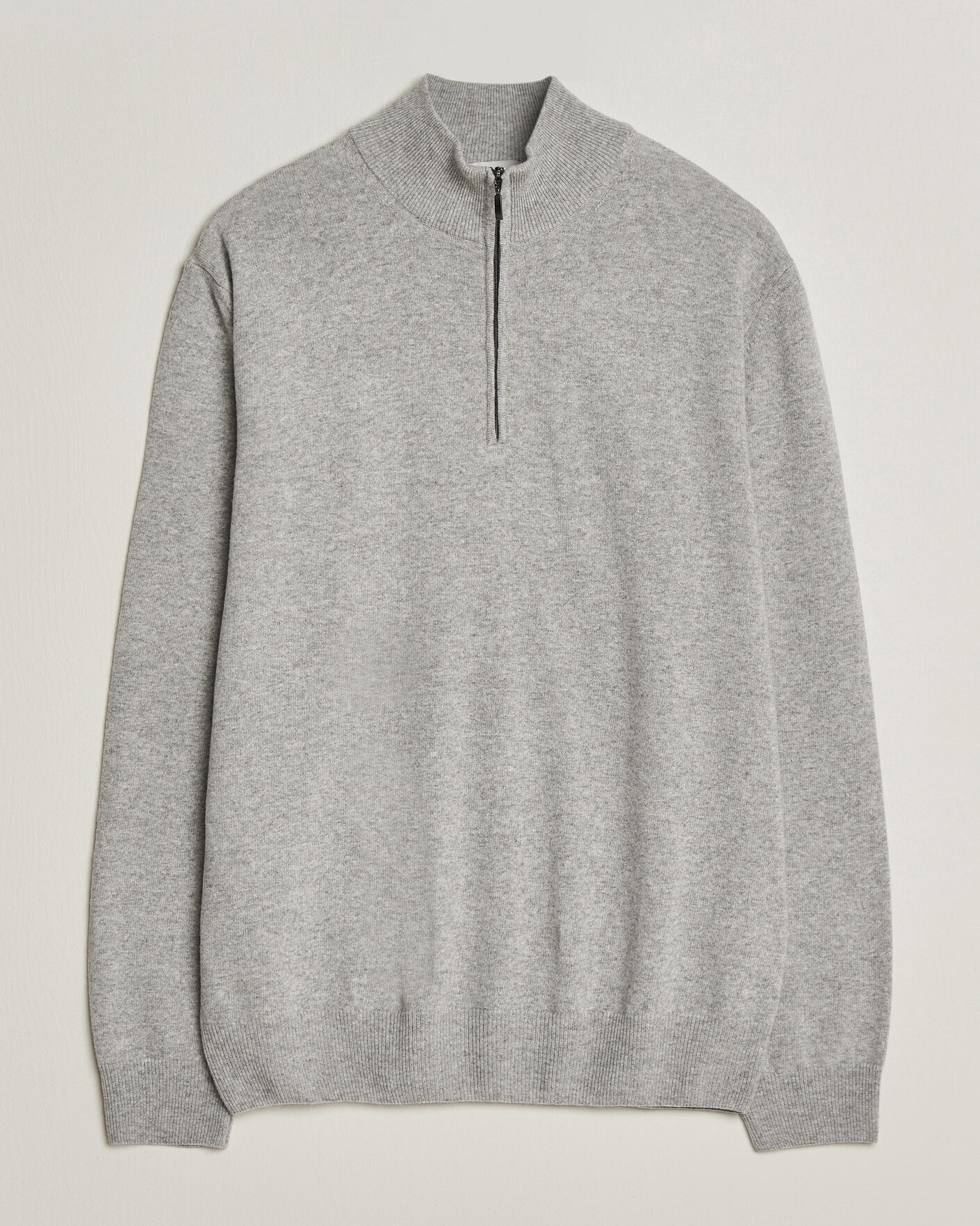Mies | Puserot | Morgano | Wool/Cashmere Half-Zip Mid Grey