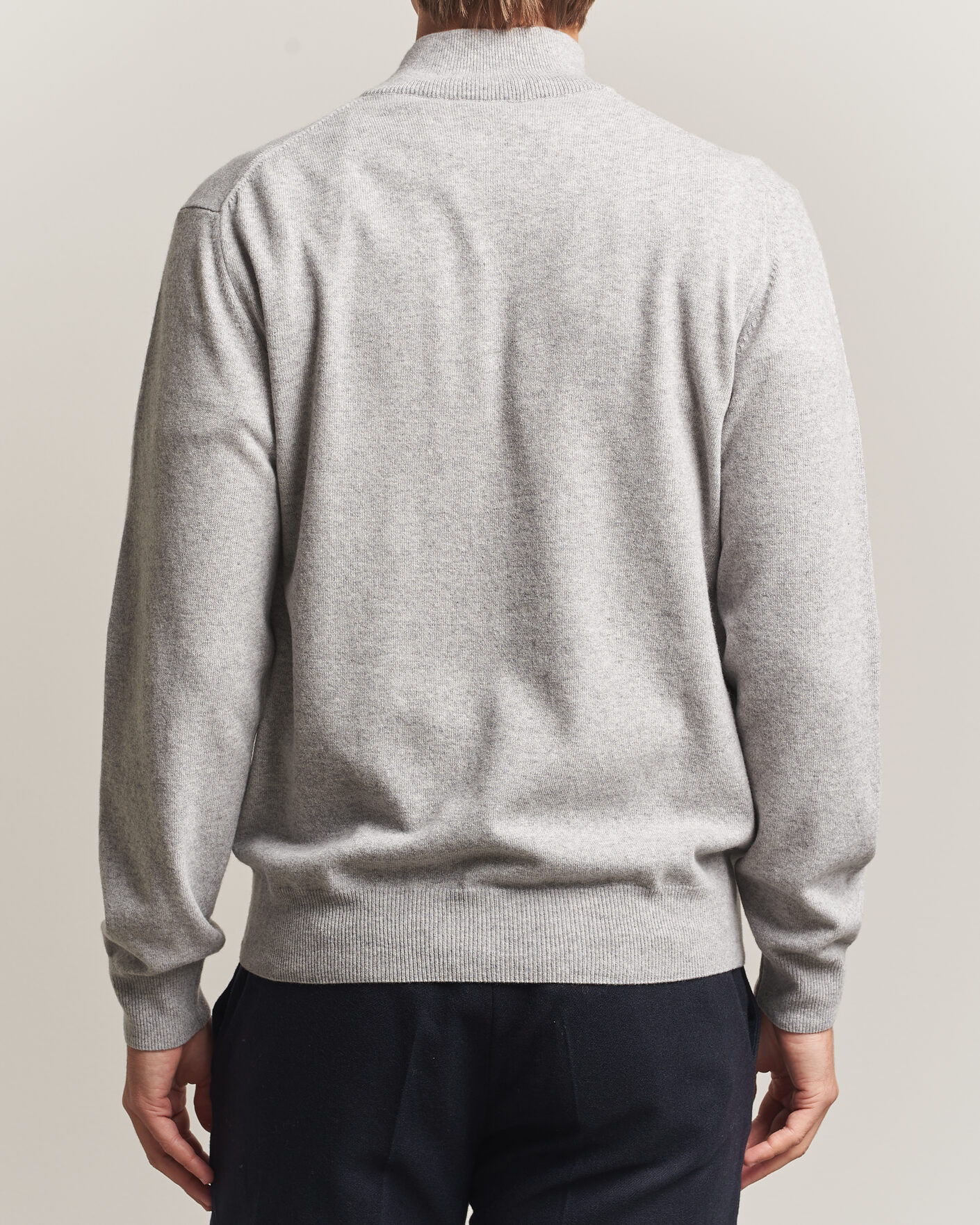 Mies | Puserot | Morgano | Wool/Cashmere Half-Zip Mid Grey