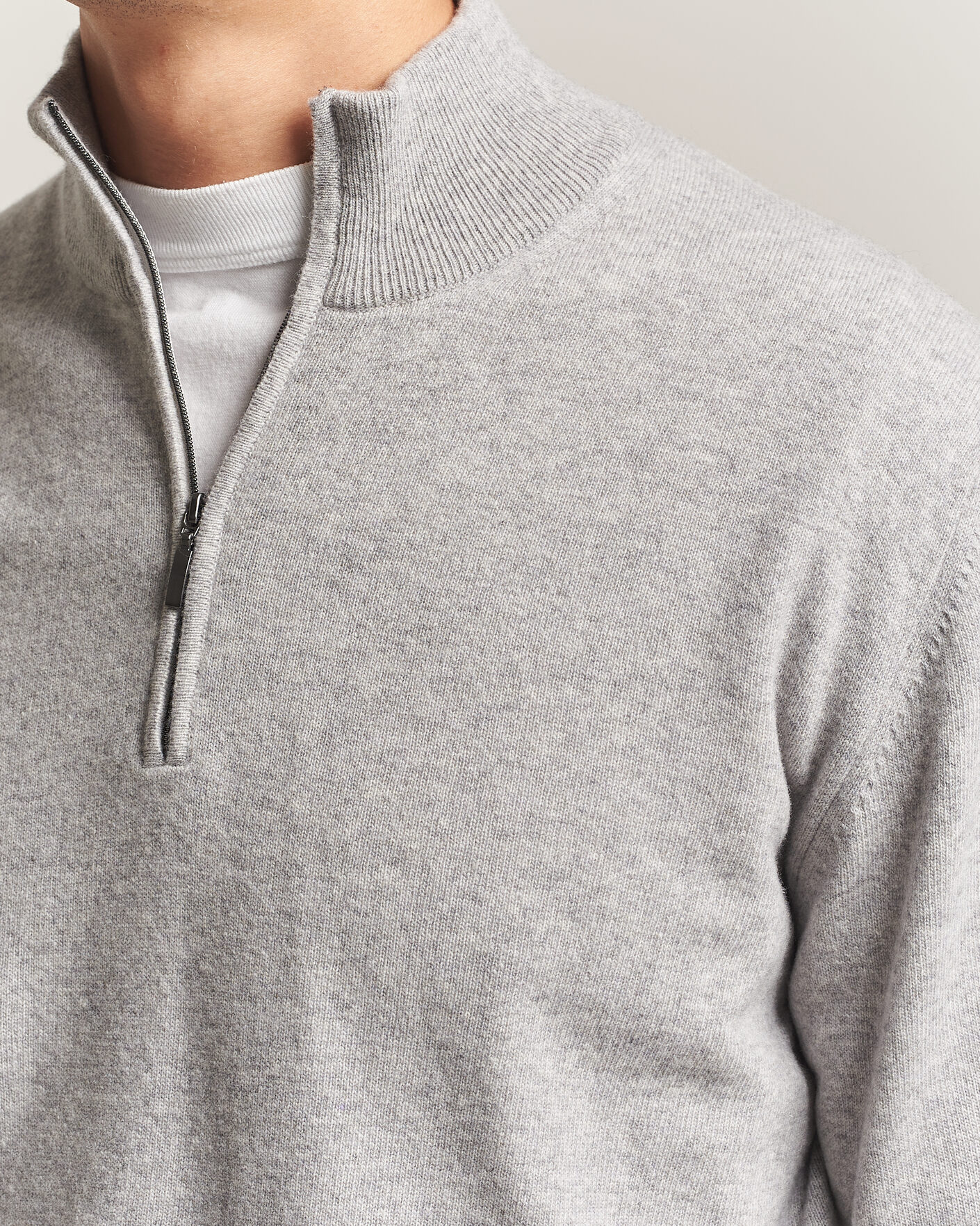Mies | Puserot | Morgano | Wool/Cashmere Half-Zip Mid Grey
