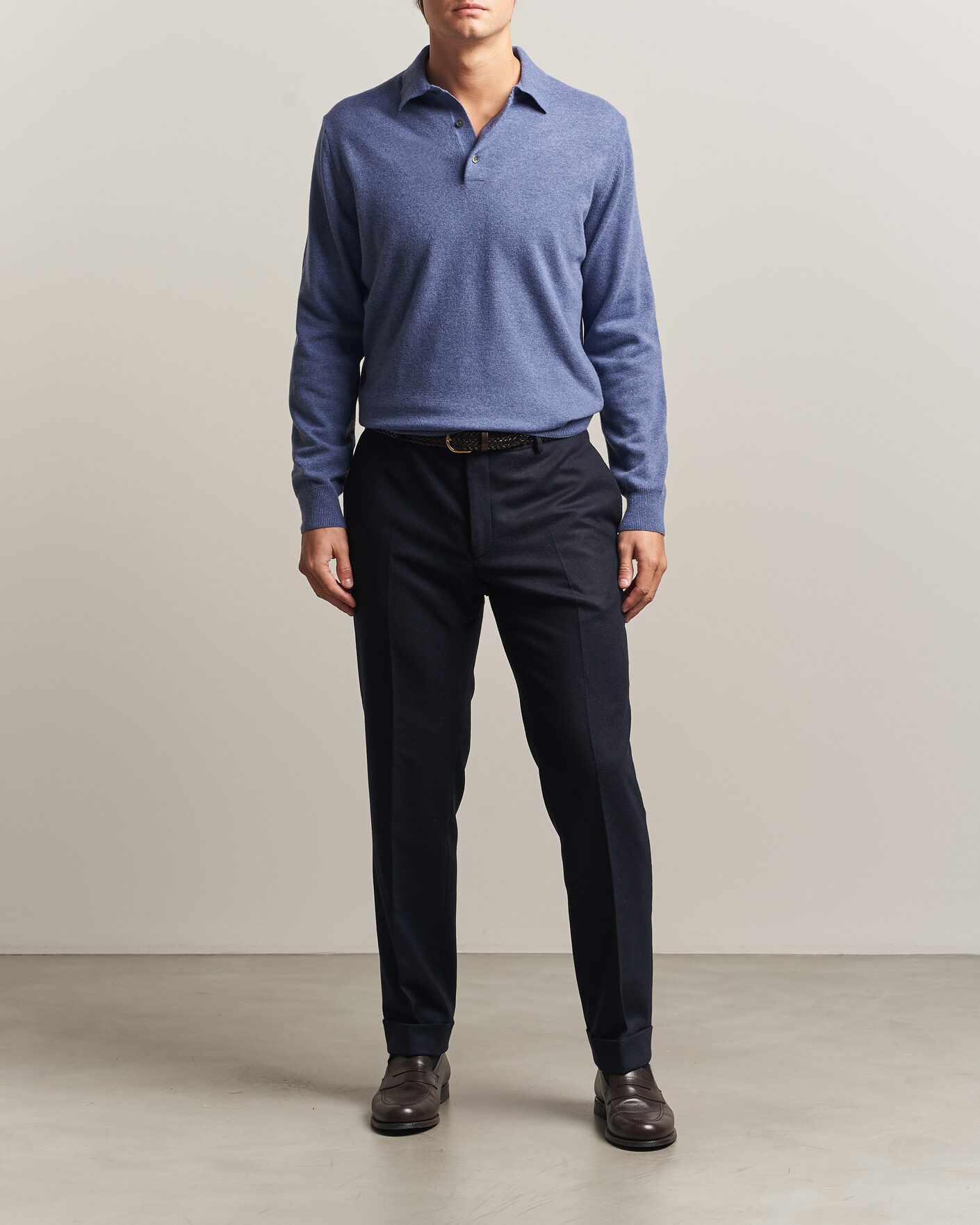 Mies | Puserot | Morgano | Wool/Cashmere Polo Mid Blue