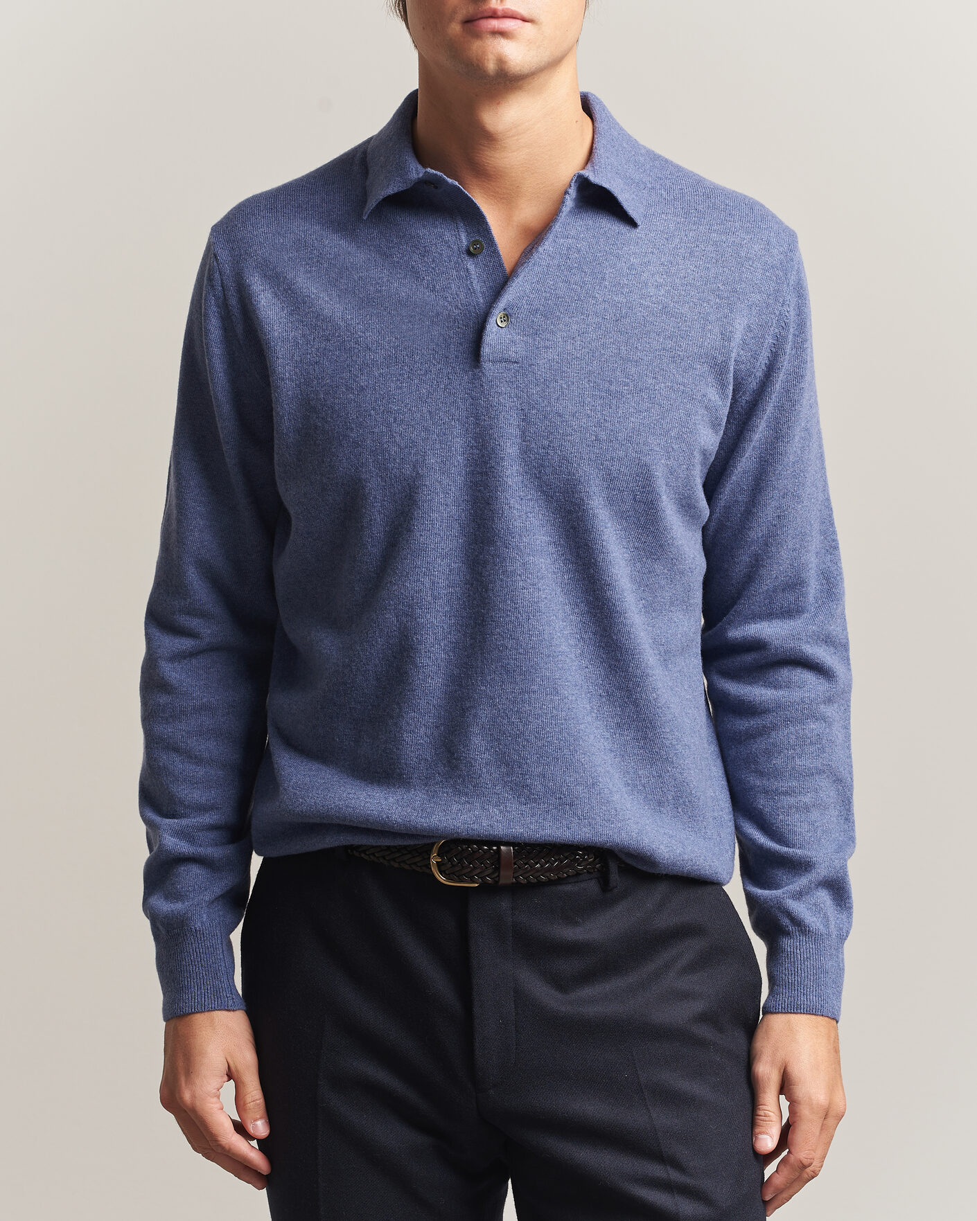 Mies | Puserot | Morgano | Wool/Cashmere Polo Mid Blue