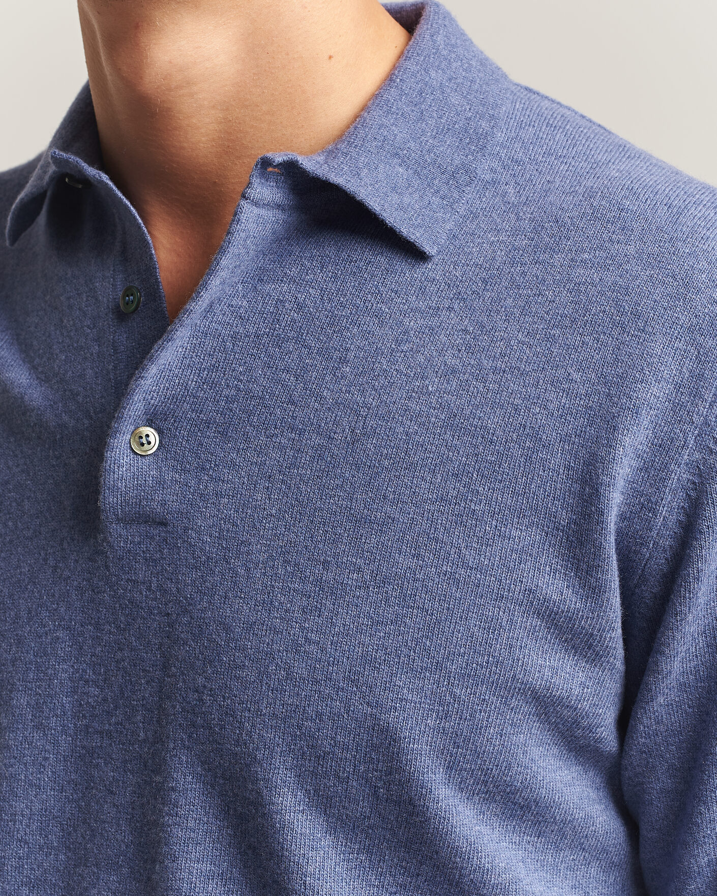 Mies | Puserot | Morgano | Wool/Cashmere Polo Mid Blue