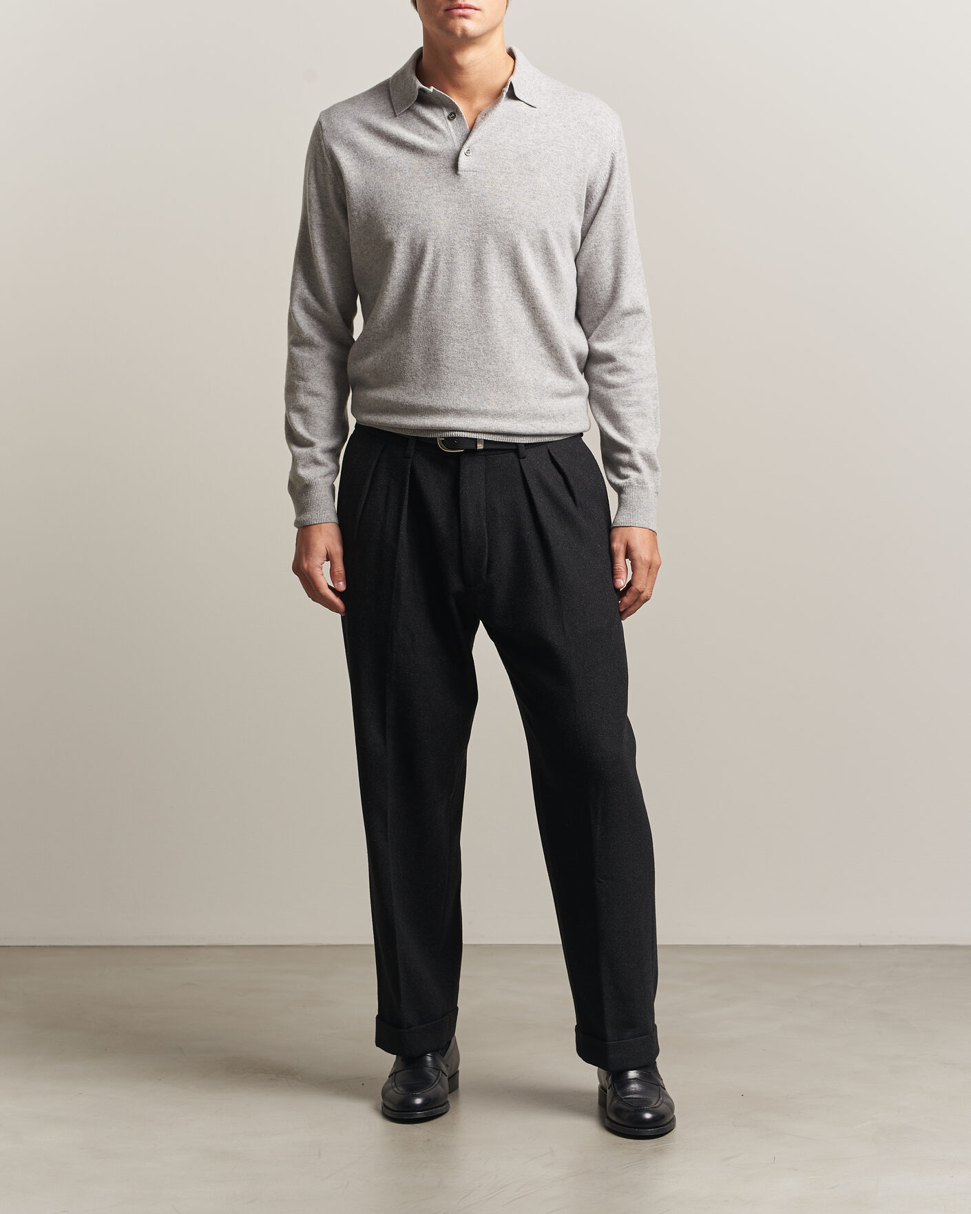 Mies | Puserot | Morgano | Wool/Cashmere Polo Mid Grey