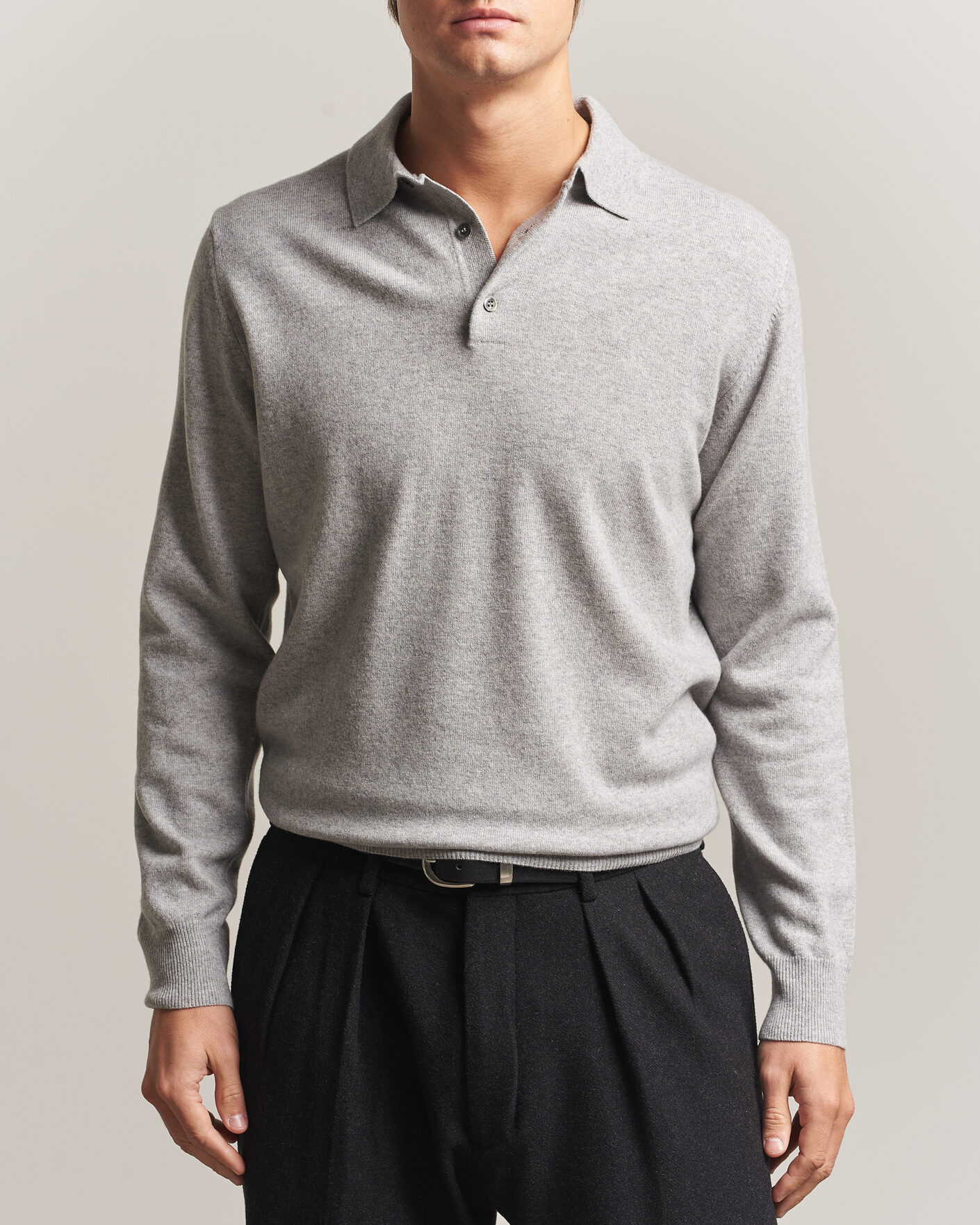 Mies | Puserot | Morgano | Wool/Cashmere Polo Mid Grey