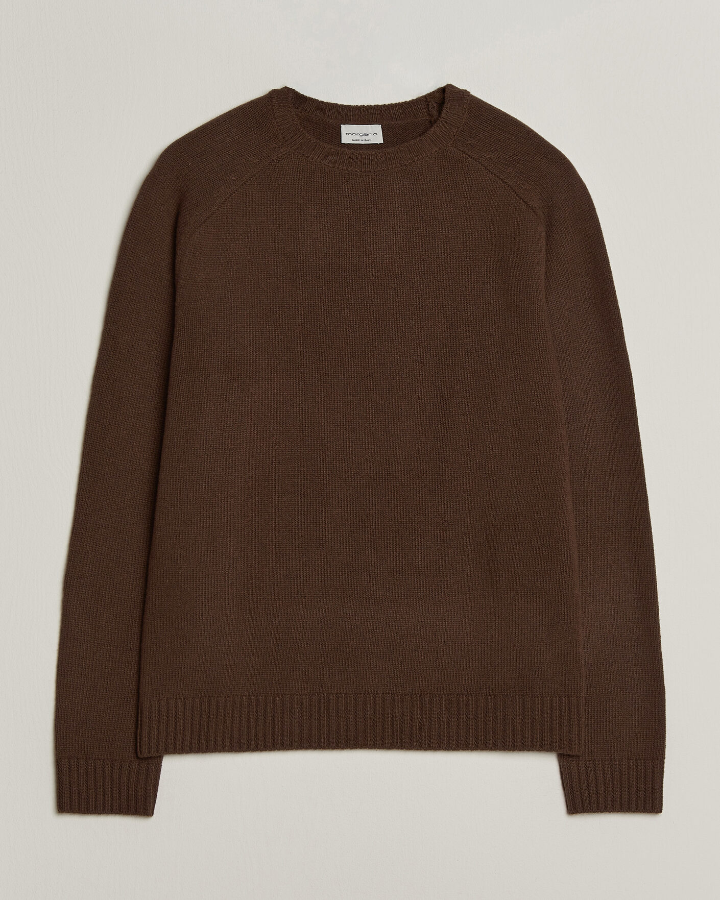 Mies | Puserot | Morgano | Heavy Knitted Wool/Cashmere Crewneck Dark Brown