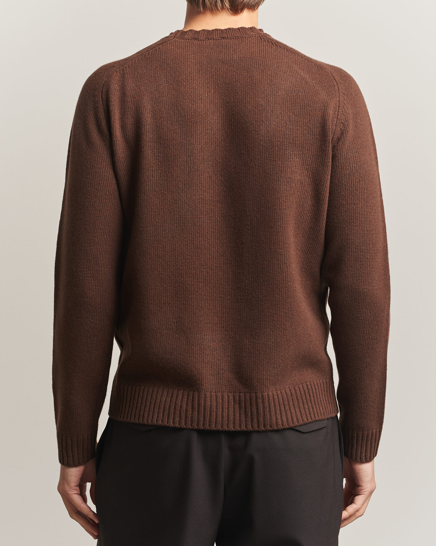 Mies | Puserot | Morgano | Heavy Knitted Wool/Cashmere Crewneck Dark Brown