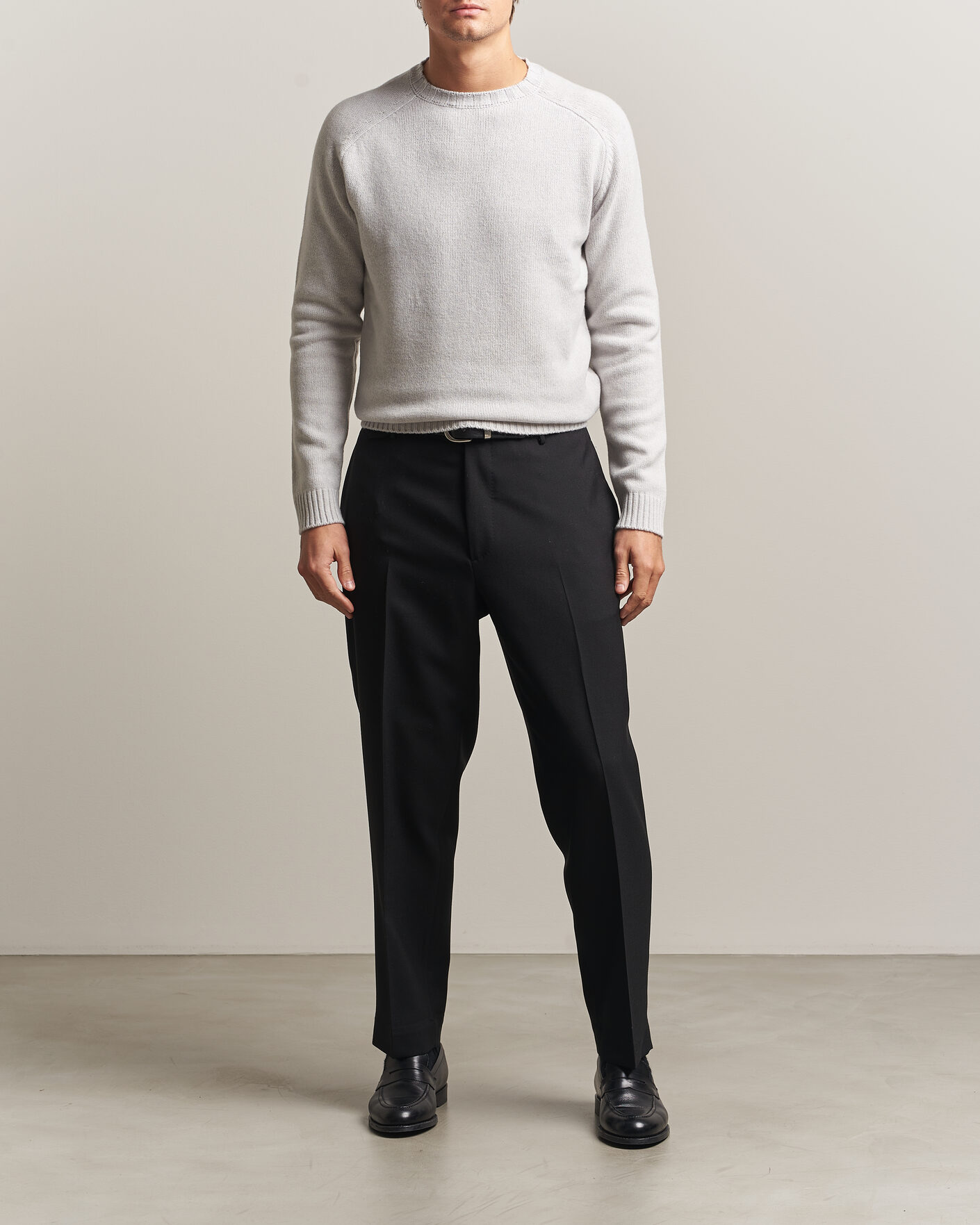 Mies | Puserot | Morgano | Heavy Knitted Wool/Cashmere Crewneck Light Grey