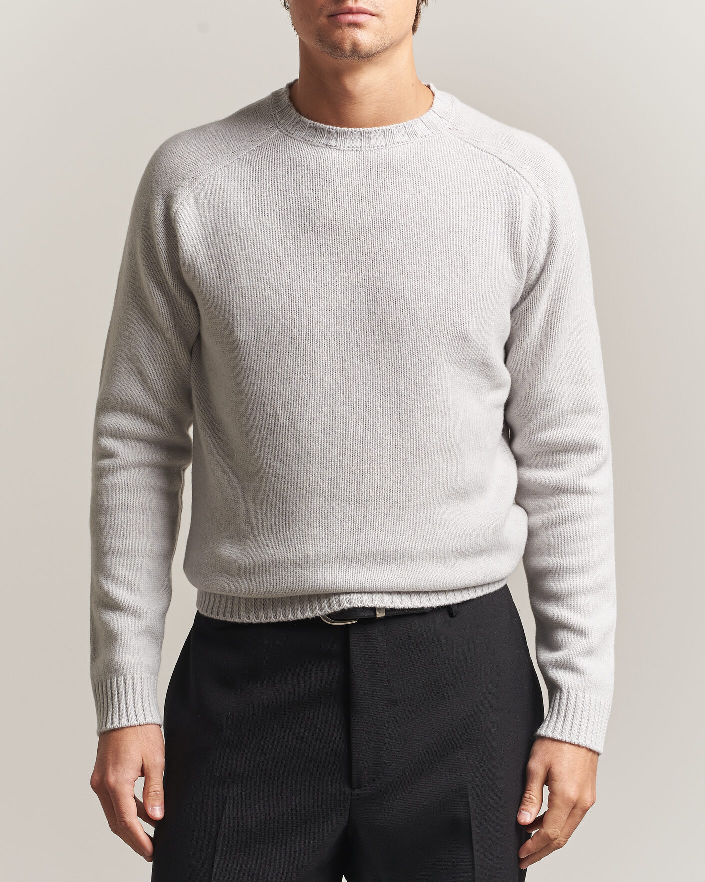 Mies | Puserot | Morgano | Heavy Knitted Wool/Cashmere Crewneck Light Grey