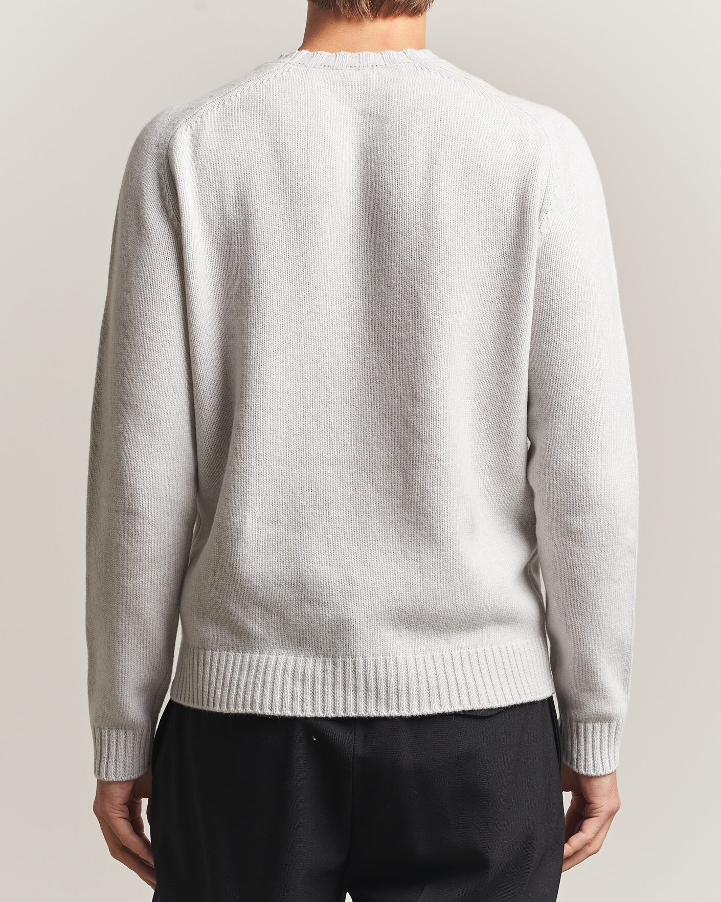 Mies | Puserot | Morgano | Heavy Knitted Wool/Cashmere Crewneck Light Grey