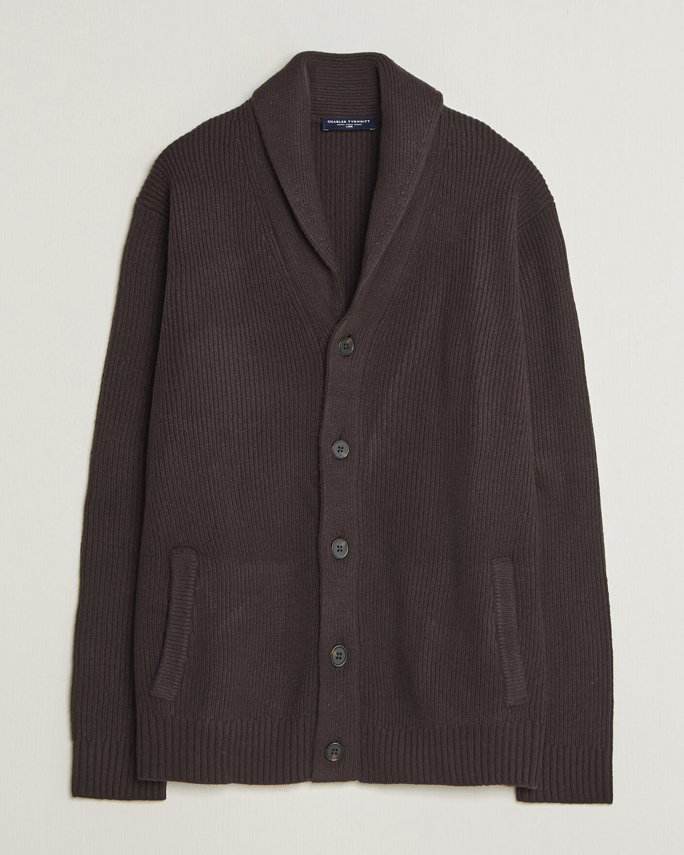 Mies | Puserot | Charles Tyrwhitt | Chunky Merino Shawl Neck Cardigan Chocolate