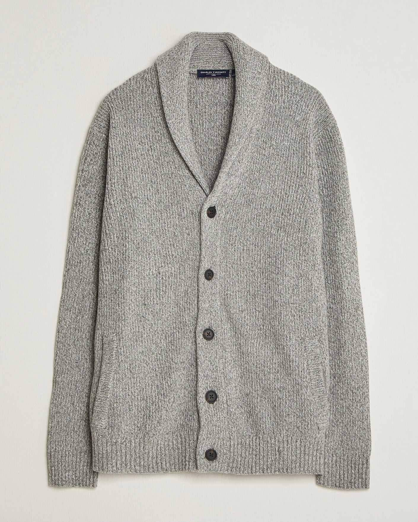 Mies | Puserot | Charles Tyrwhitt | Chunky Merino Shawl Neck Cardigan Grey