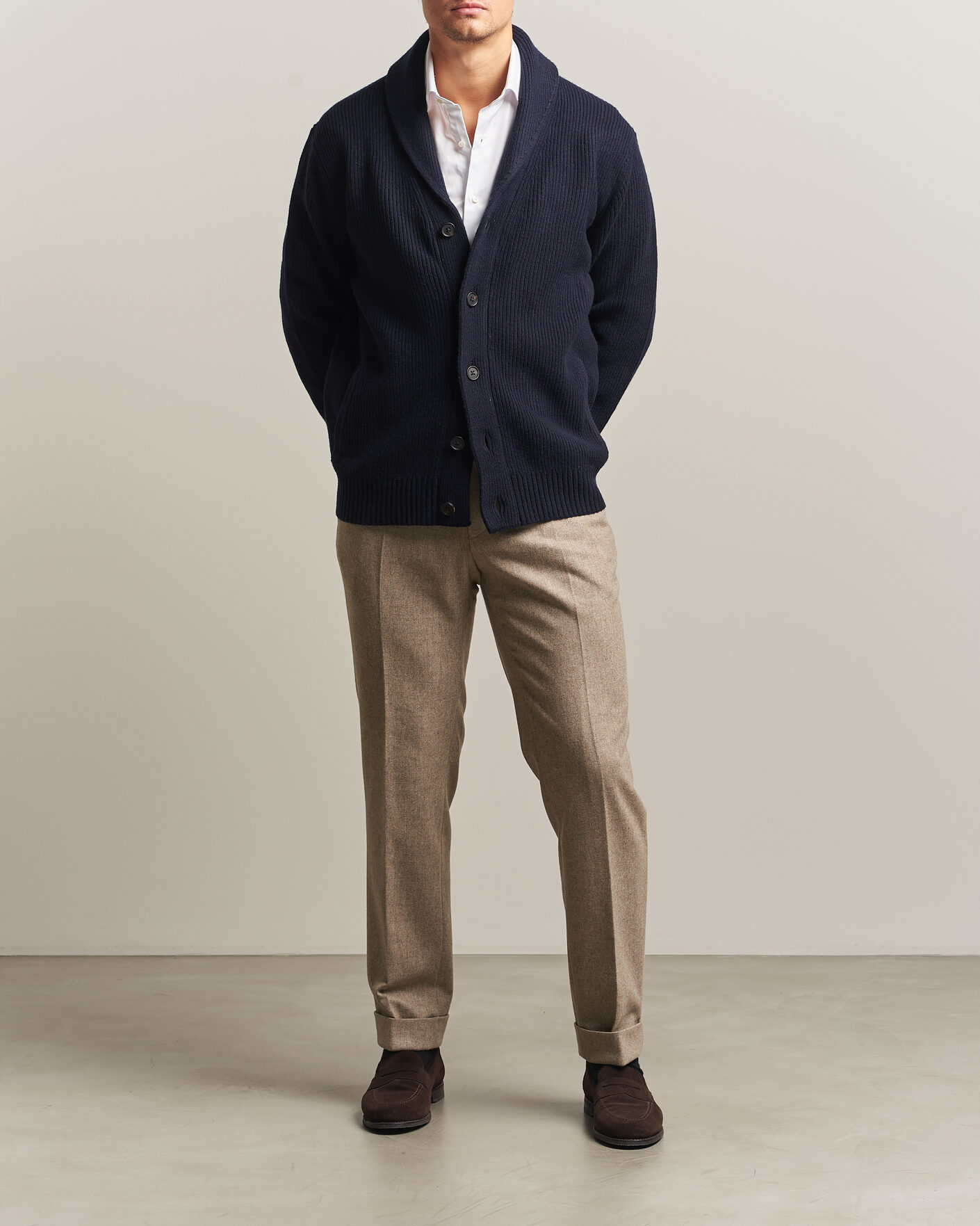 Mies | Puserot | Charles Tyrwhitt | Chunky Merino Shawl Neck Cardigan Navy
