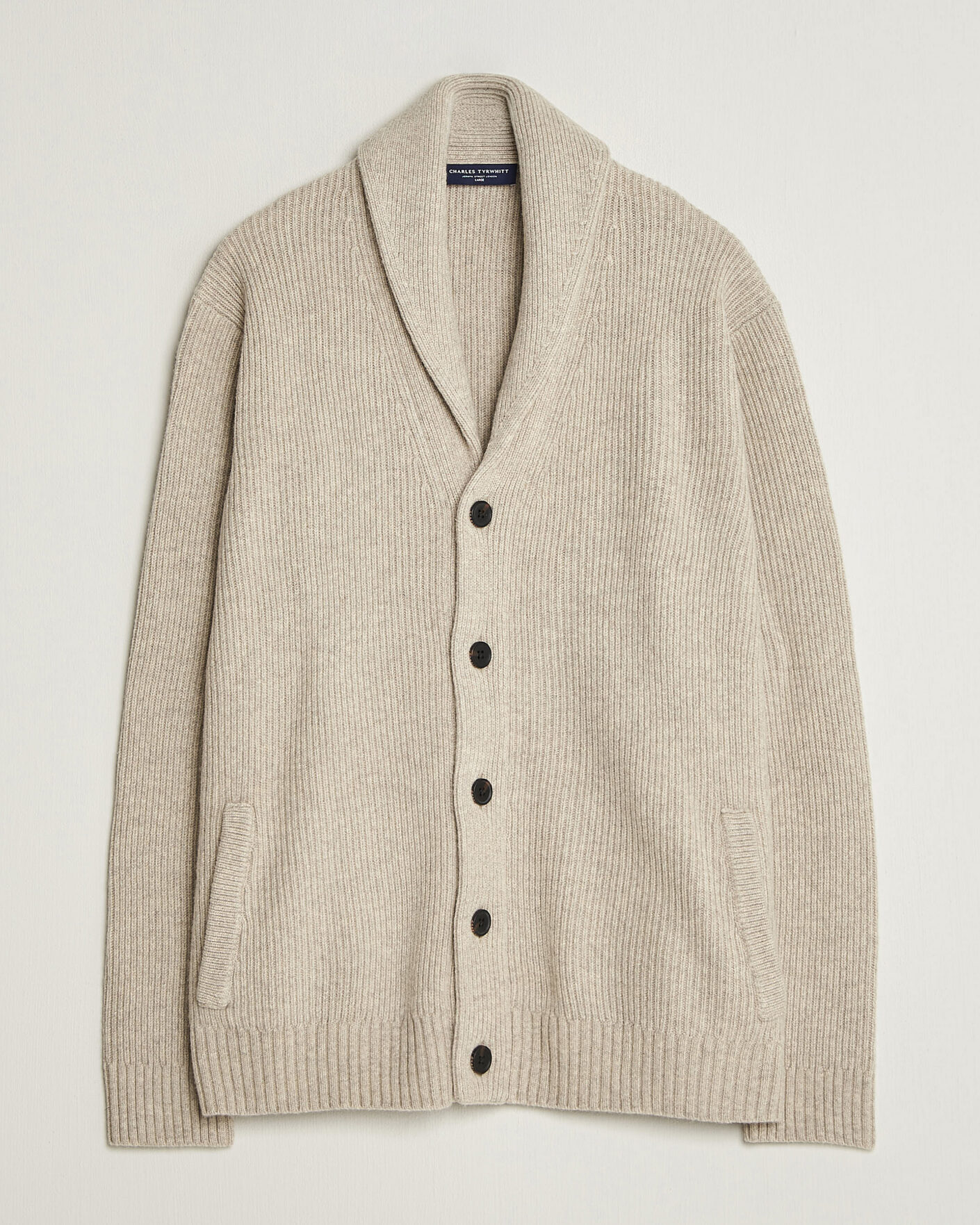 Mies | Puserot | Charles Tyrwhitt | Chunky Merino Shawl Neck Cardigan Oat