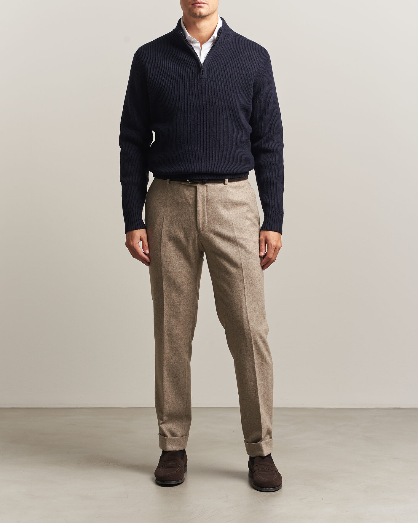 Mies | Puserot | Charles Tyrwhitt | Chunky Merino Zip Neck Navy