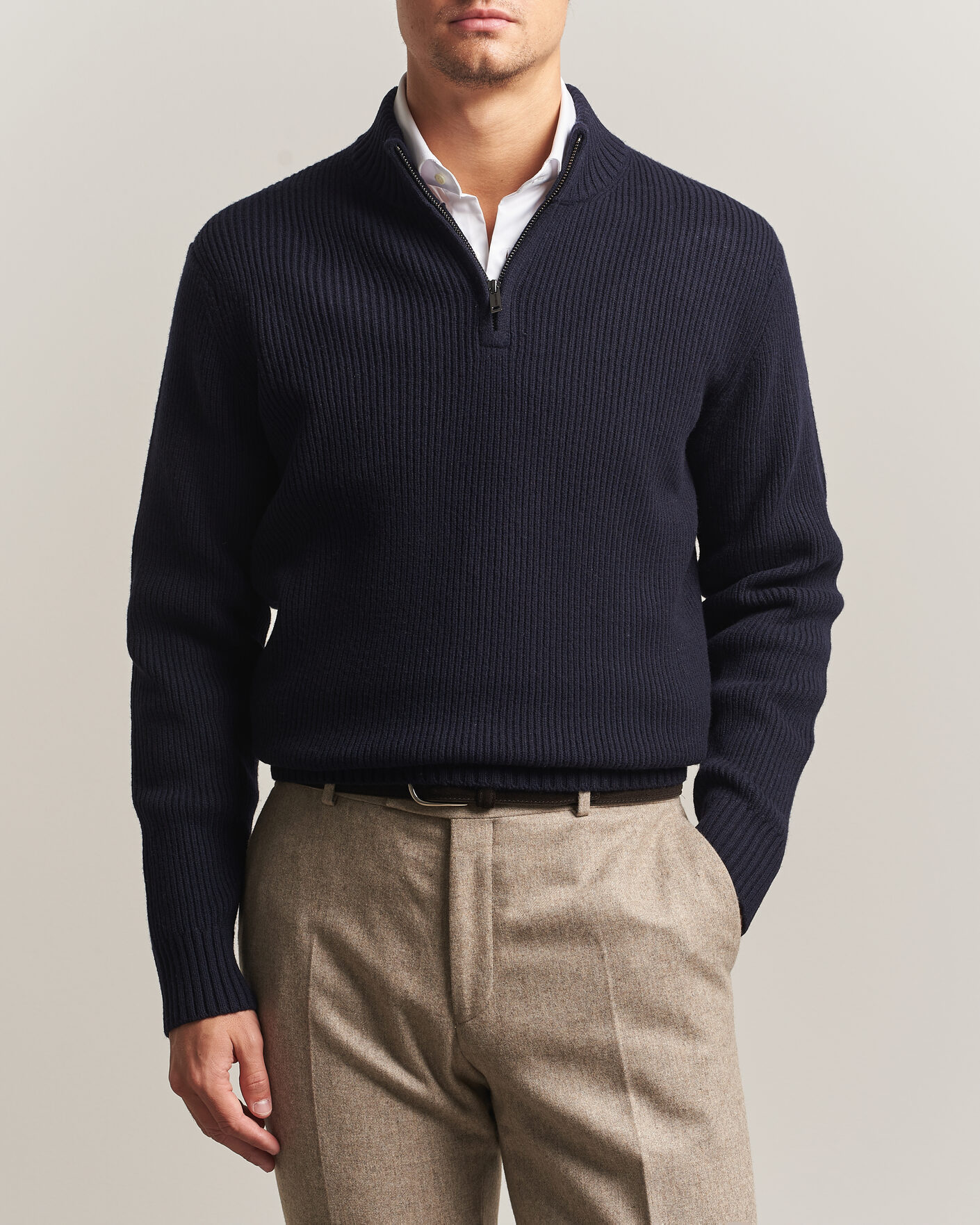 Mies | Puserot | Charles Tyrwhitt | Chunky Merino Zip Neck Navy