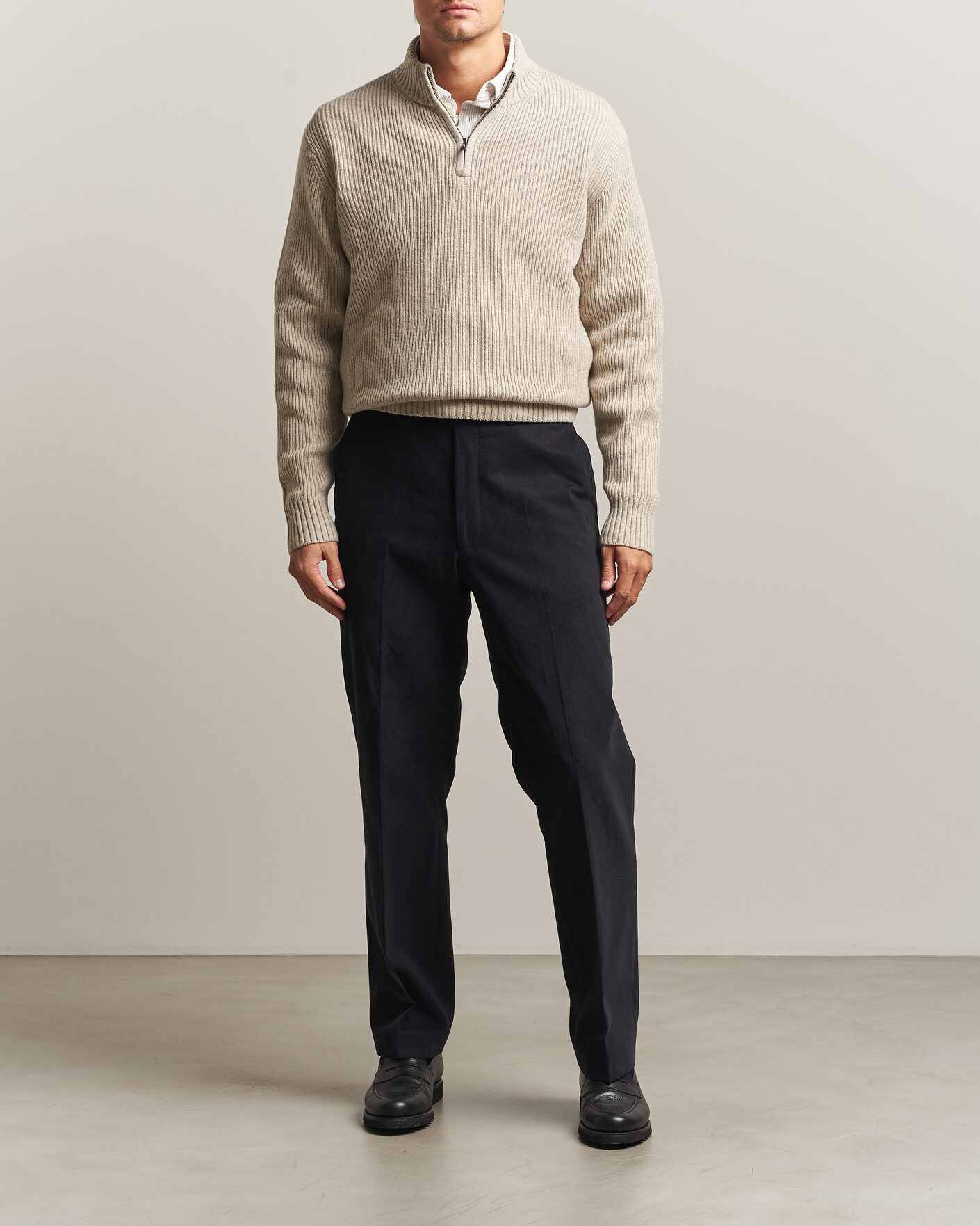 Mies | Puserot | Charles Tyrwhitt | Chunky Merino Zip Neck Oat