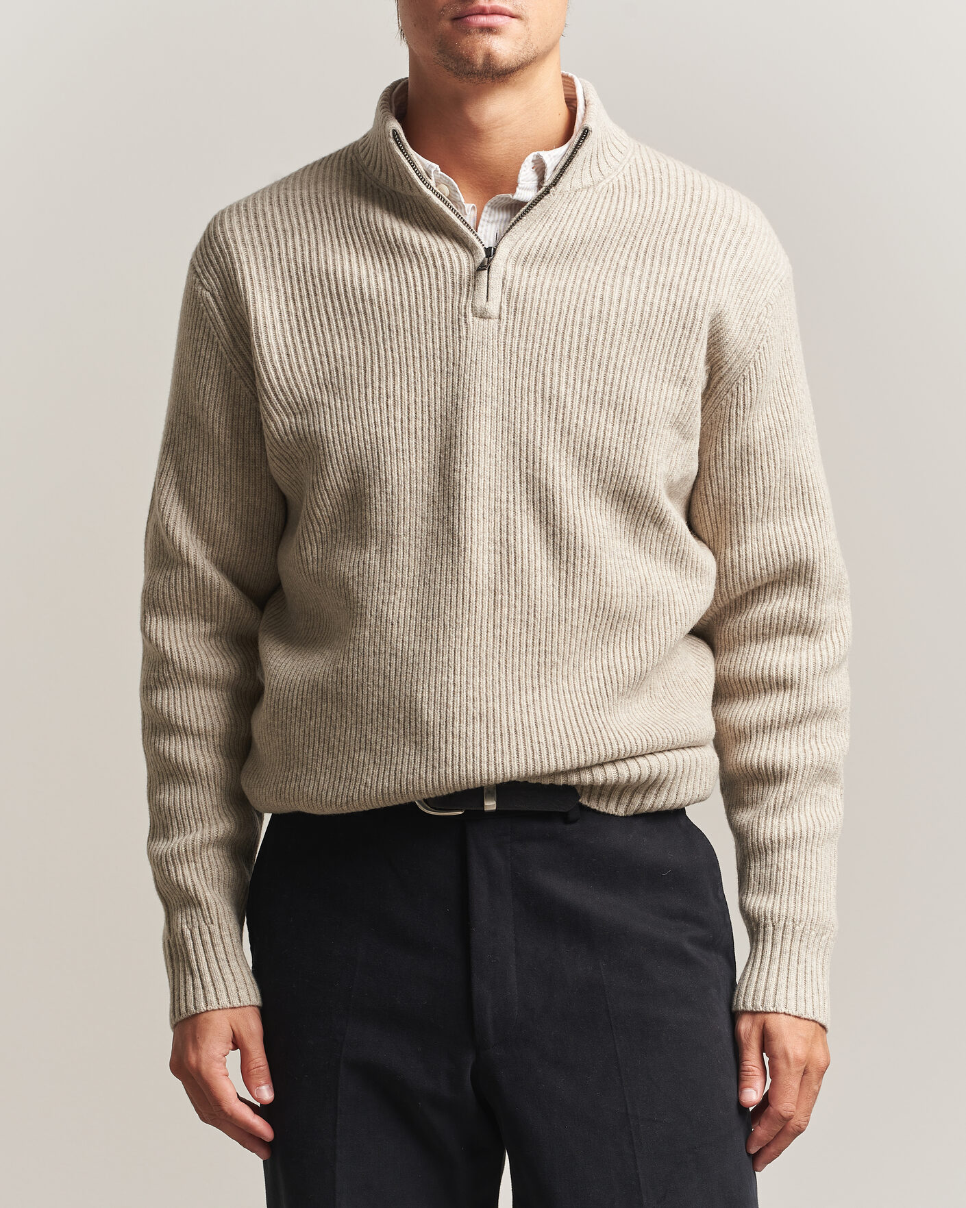 Mies | Puserot | Charles Tyrwhitt | Chunky Merino Zip Neck Oat