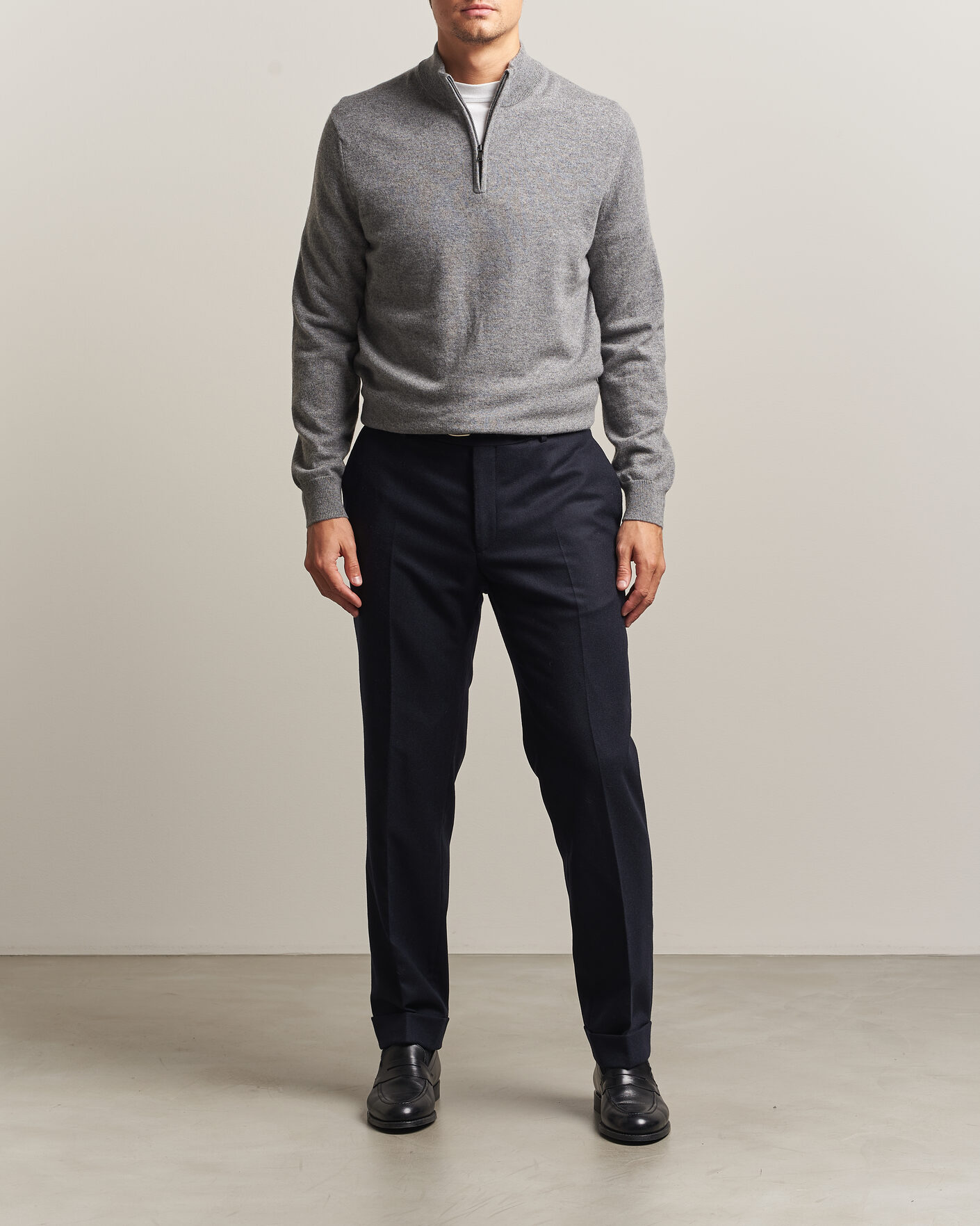 Mies | Puserot | Charles Tyrwhitt | Pure Cashmere Zip Neck Jumper Grey
