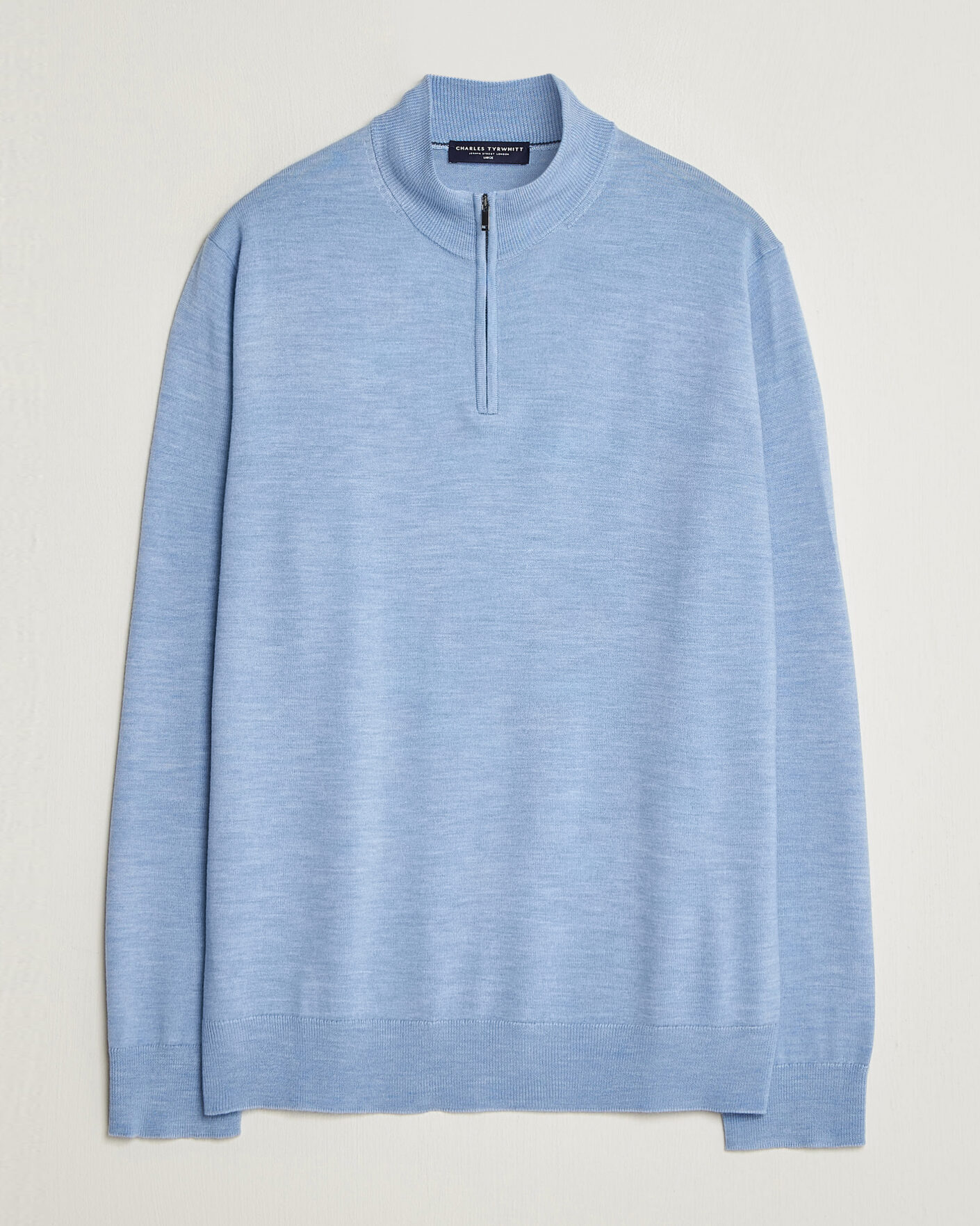 Mies | Puserot | Charles Tyrwhitt | Pure Merino Zip Neck Jumper Cornflower Blue