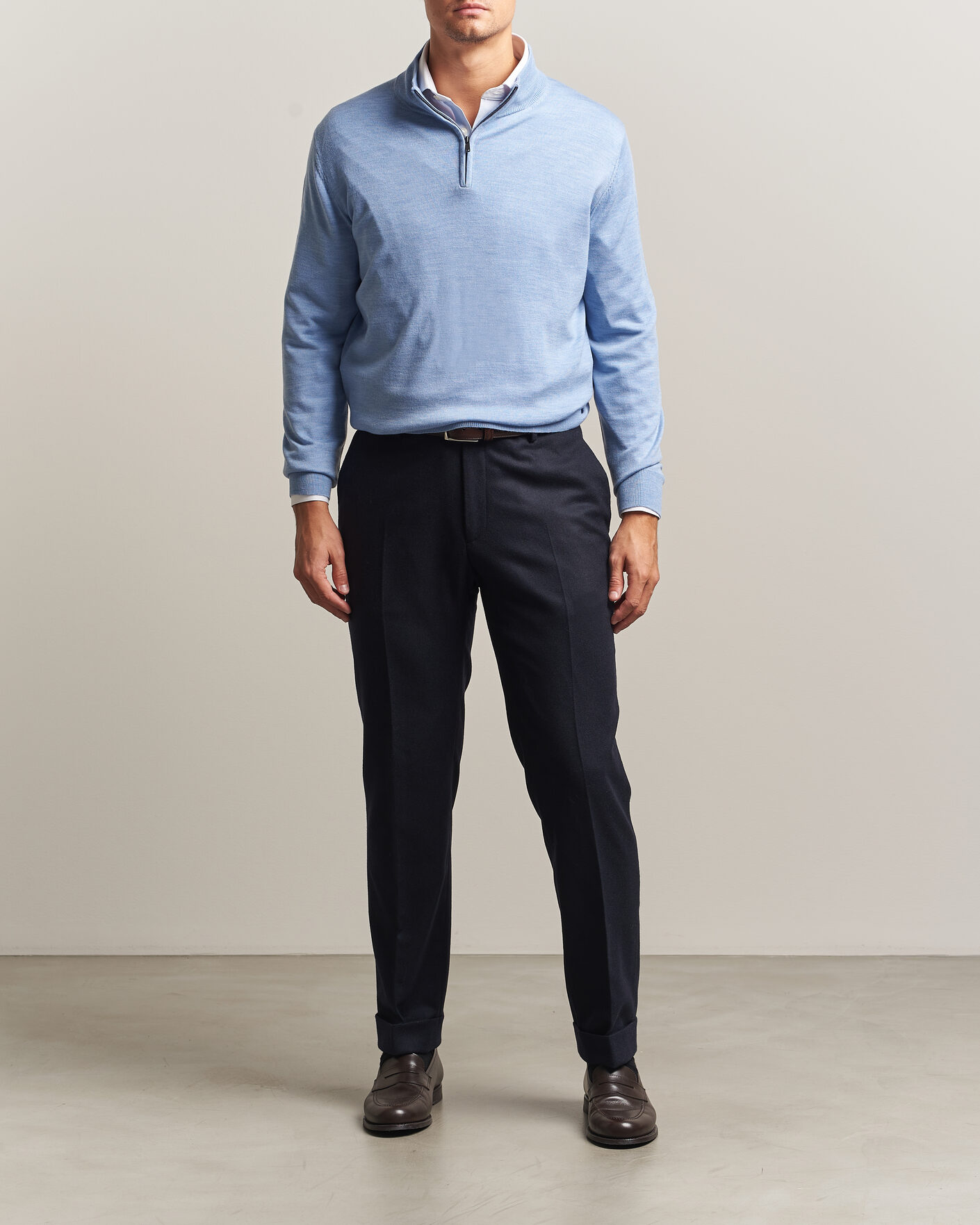 Mies | Puserot | Charles Tyrwhitt | Pure Merino Zip Neck Jumper Cornflower Blue