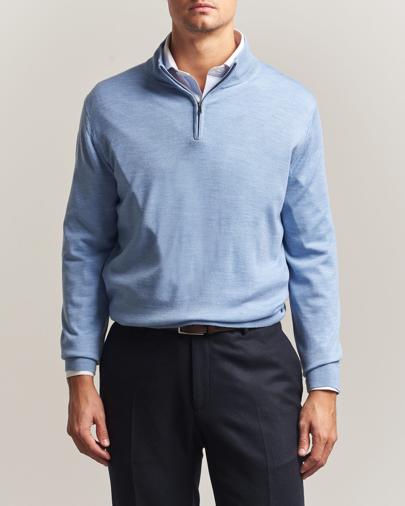 Mies | Puserot | Charles Tyrwhitt | Pure Merino Zip Neck Jumper Cornflower Blue
