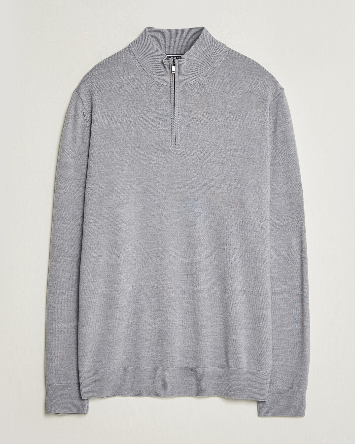 Mies | Puserot | Charles Tyrwhitt | Pure Merino Zip Neck Jumper Light Grey