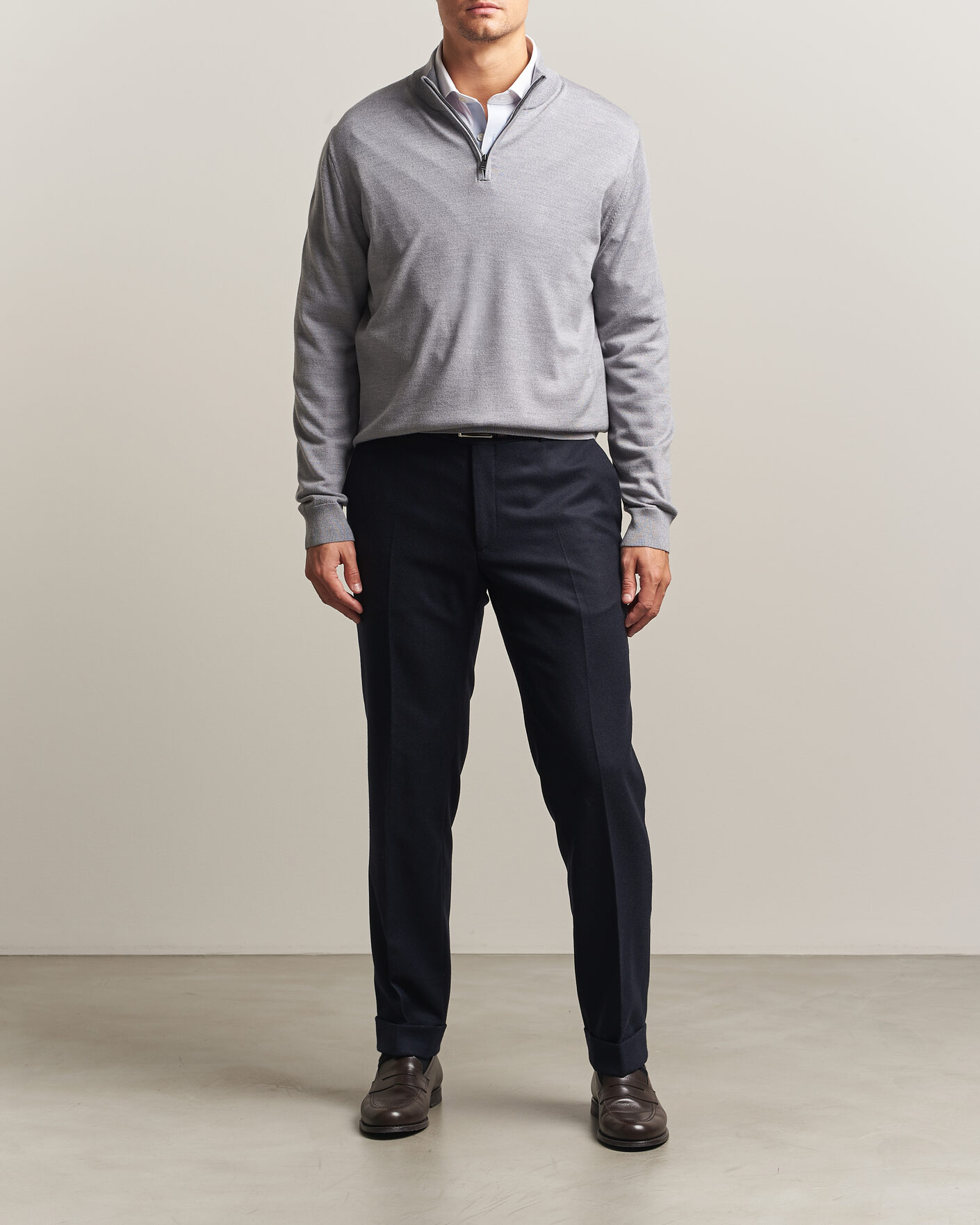 Mies | Puserot | Charles Tyrwhitt | Pure Merino Zip Neck Jumper Light Grey