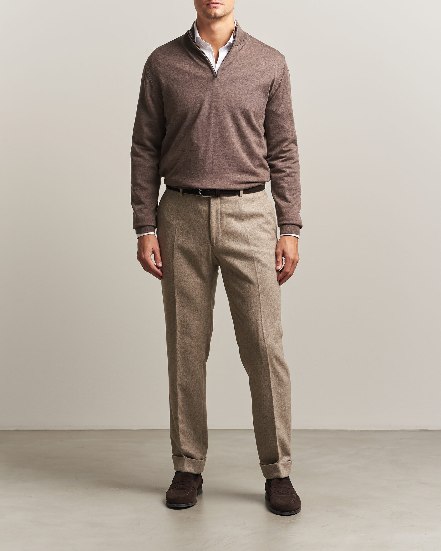 Mies | Puserot | Charles Tyrwhitt | Pure Merino Zip Neck Jumper Mocha