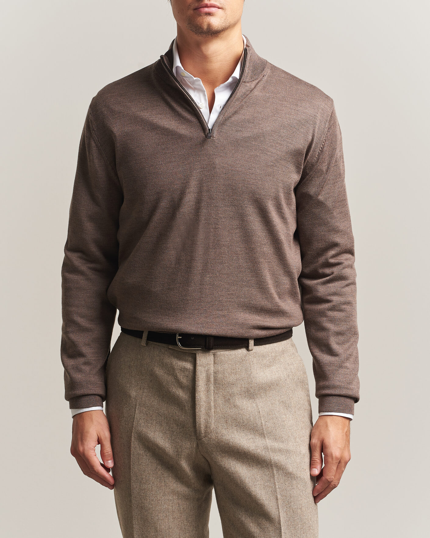 Mies | Puserot | Charles Tyrwhitt | Pure Merino Zip Neck Jumper Mocha