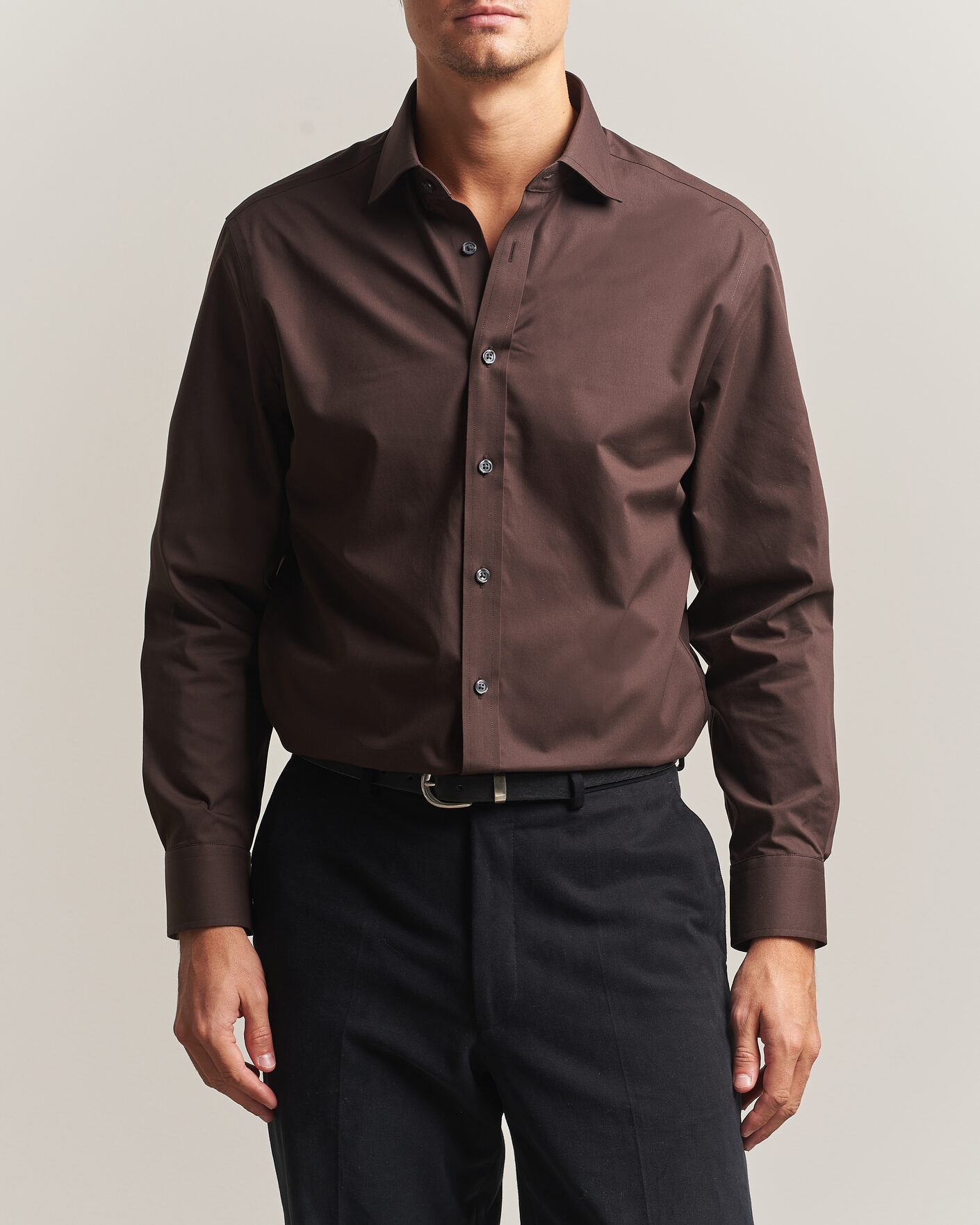 Mies | Kauluspaidat | Charles Tyrwhitt | Slim Fit Non Iron Poplin Cut Away Shirt Chocolate