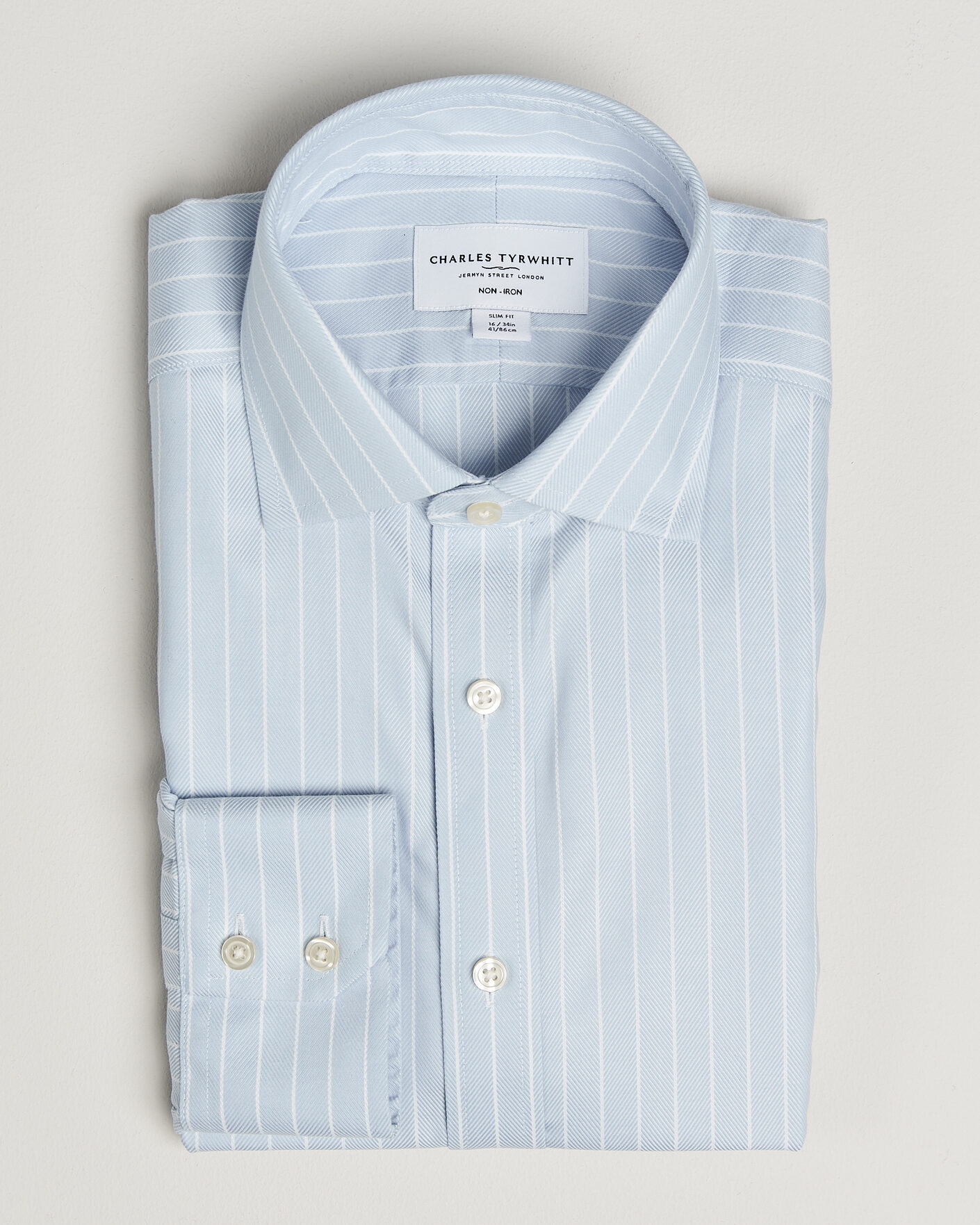 Mies | Kauluspaidat | Charles Tyrwhitt | Slim Fit Non Iron Herringbone Stripe Shirt Light Blue