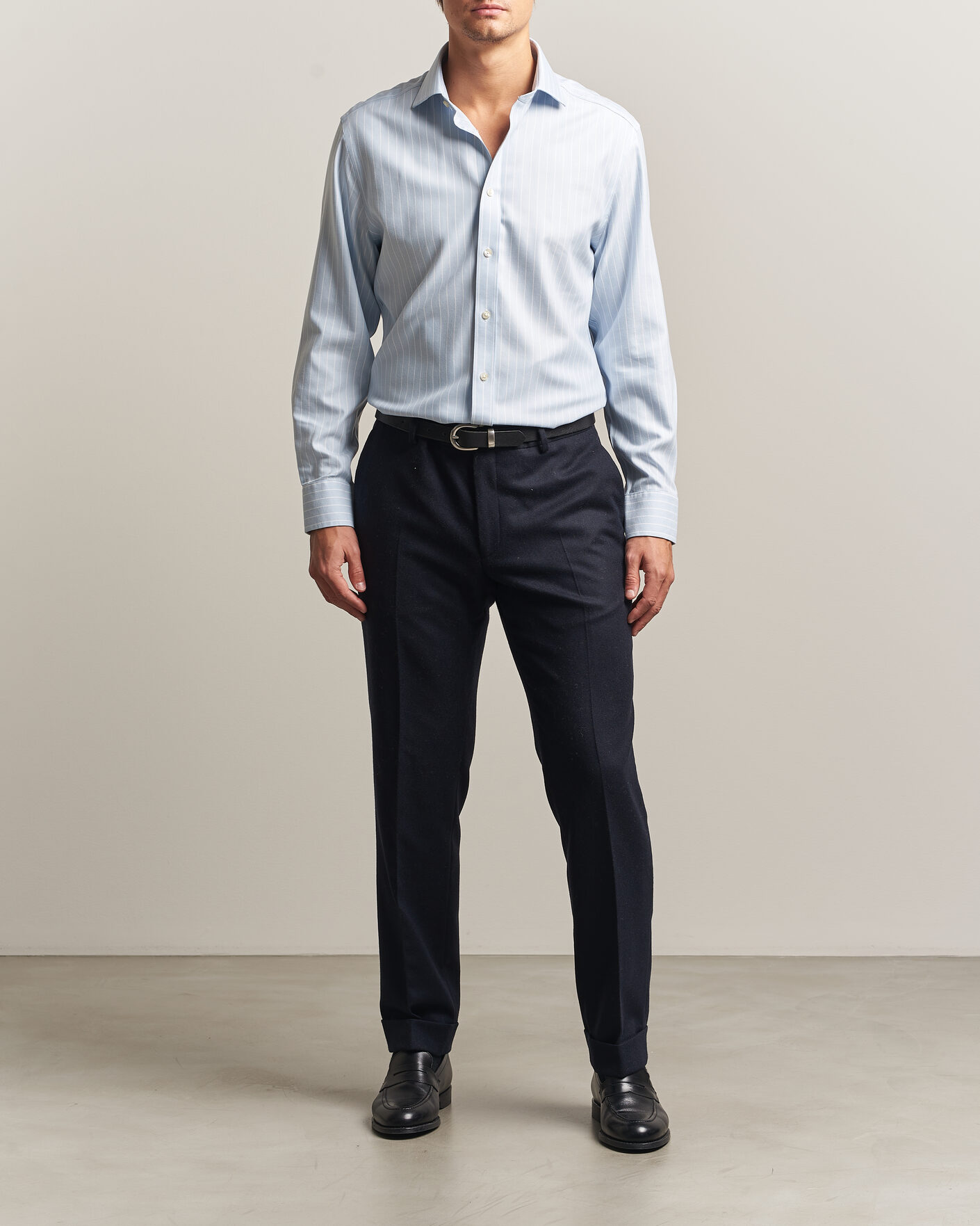 Mies | Kauluspaidat | Charles Tyrwhitt | Slim Fit Non Iron Herringbone Stripe Shirt Light Blue
