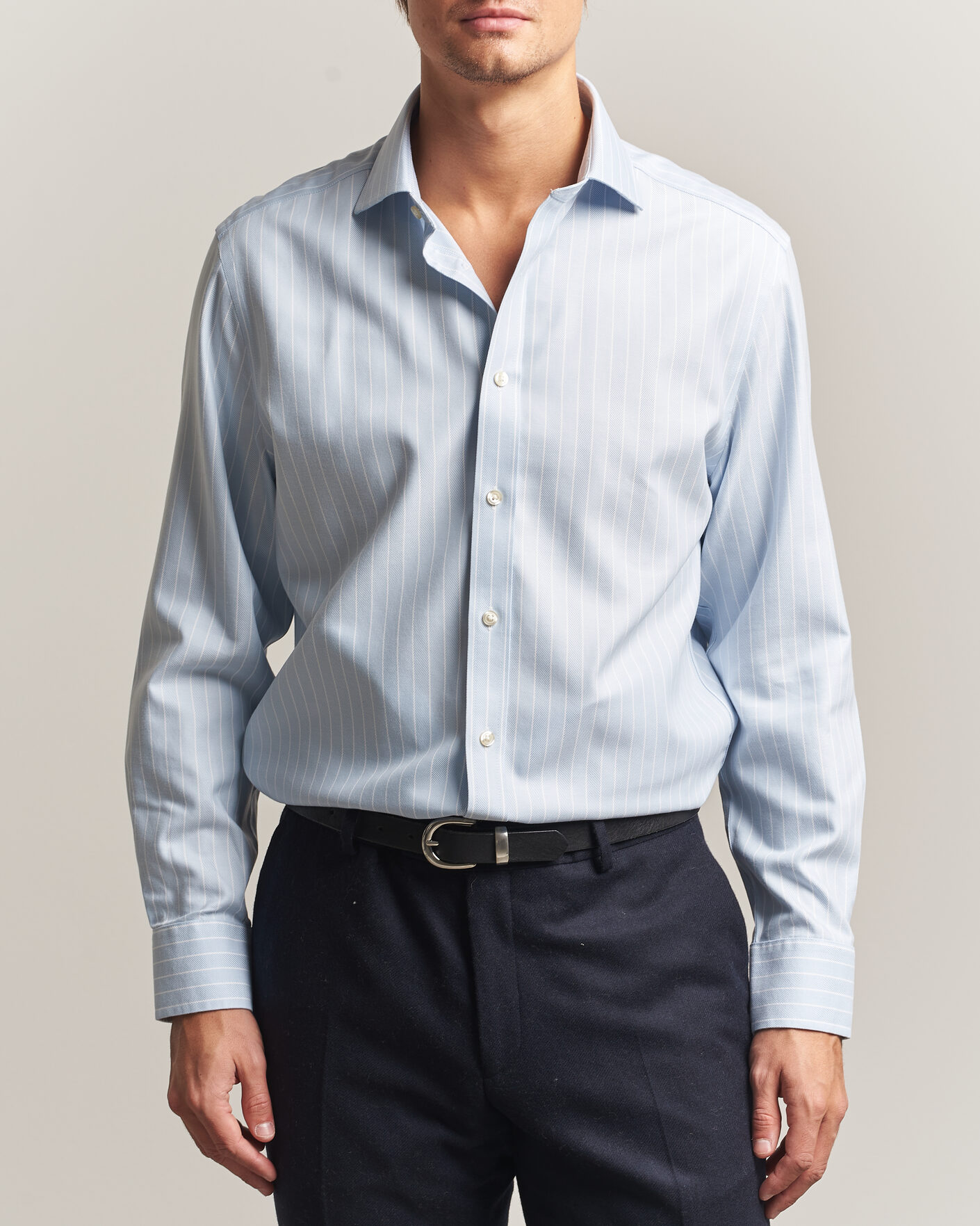 Mies | Kauluspaidat | Charles Tyrwhitt | Slim Fit Non Iron Herringbone Stripe Shirt Light Blue