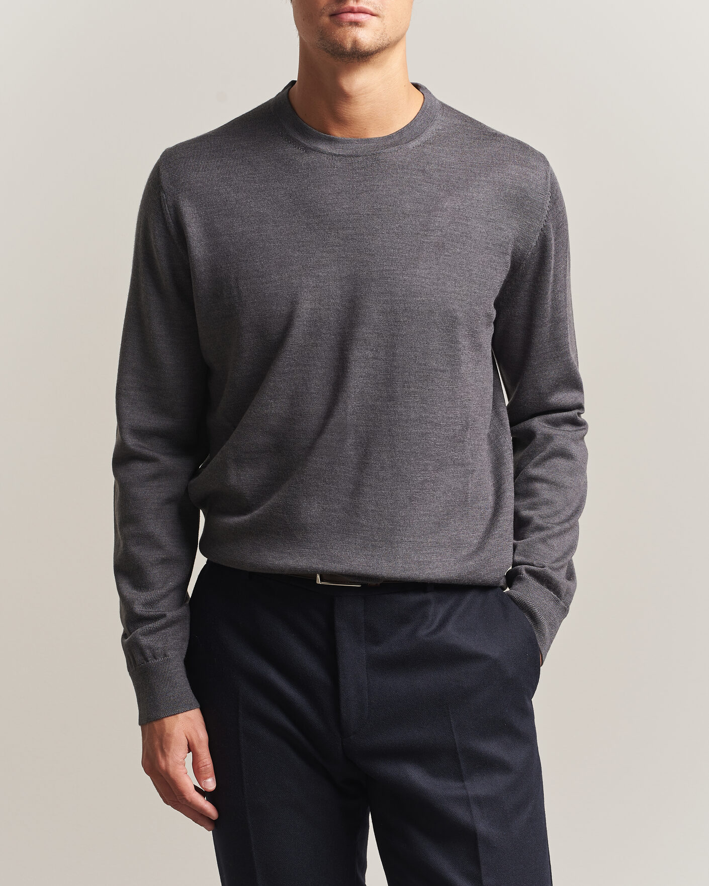 Mies | Puserot | Charles Tyrwhitt | Pure Merino Crew Neck Jumper Grey