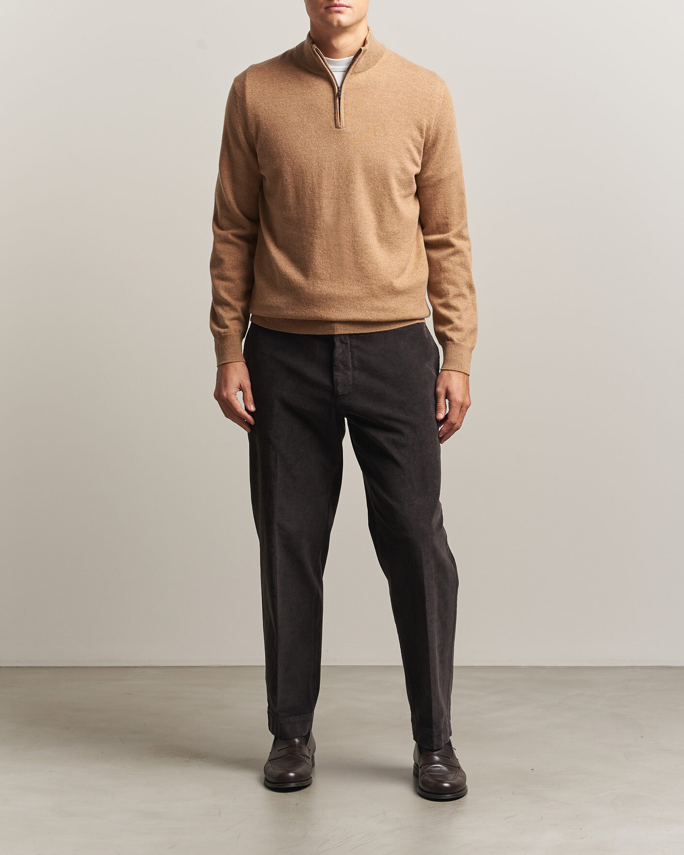 Mies | Puserot | Charles Tyrwhitt | Pure Cashmere Zip Neck Jumper Tan