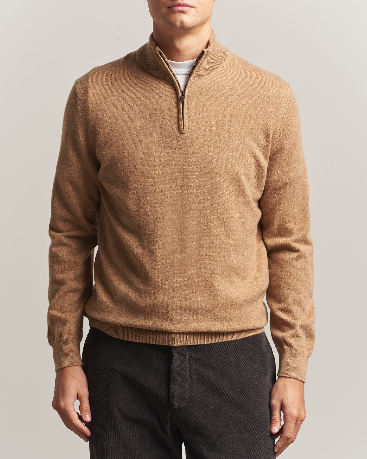 Mies | Puserot | Charles Tyrwhitt | Pure Cashmere Zip Neck Jumper Tan