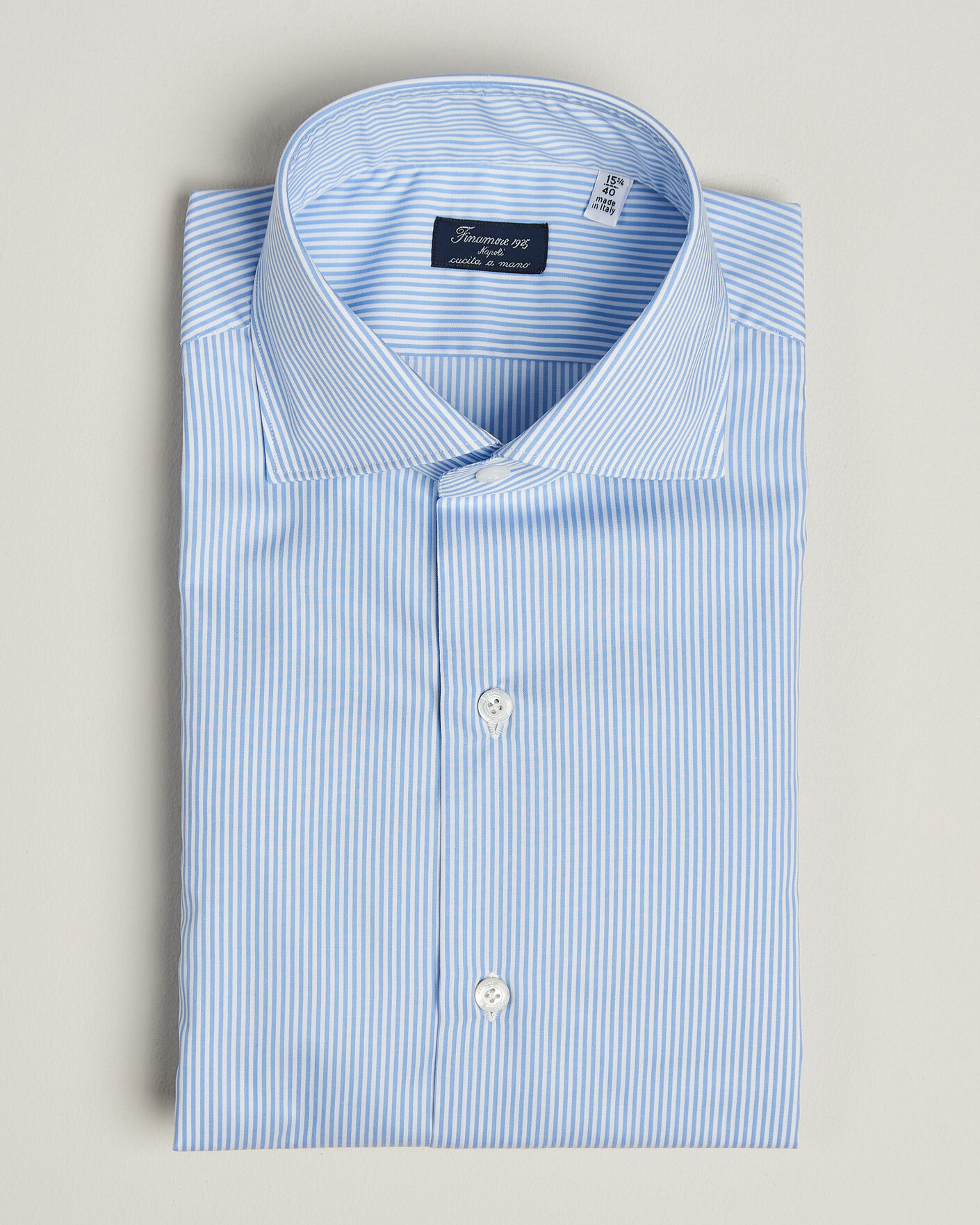 Mies | Kauluspaidat | Finamore Napoli | Milano Slim Traveller Cotton Shirt Blue Stripe