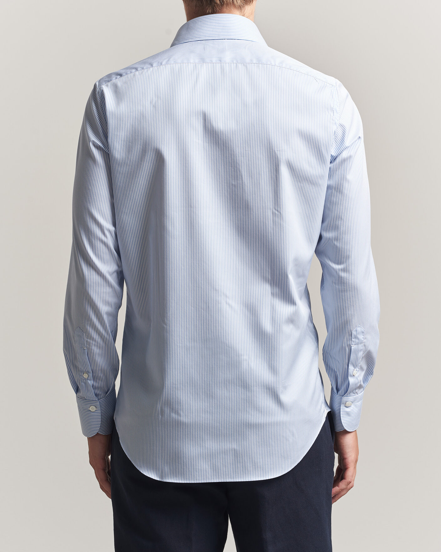 Mies | Kauluspaidat | Finamore Napoli | Milano Slim Traveller Cotton Shirt Blue Stripe