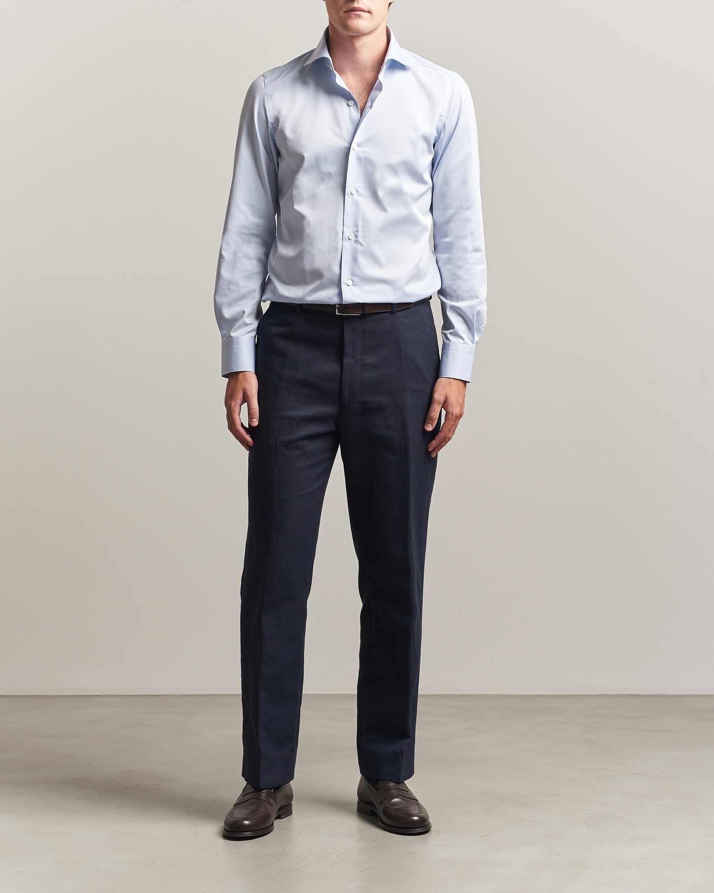 Mies | Kauluspaidat | Finamore Napoli | Milano Slim Traveller Cotton Shirt Light Blue