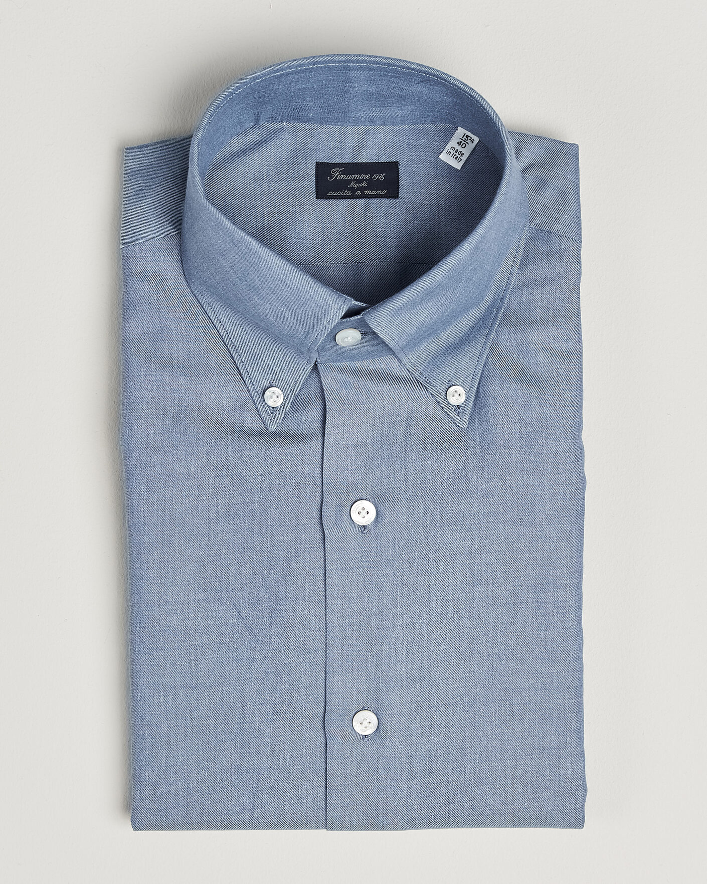Mies | Kauluspaidat | Finamore Napoli | Milano Slim Cashmere BD Shirt Light Blue