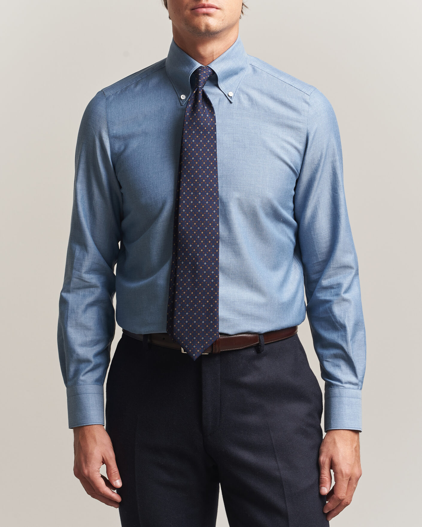 Mies | Kauluspaidat | Finamore Napoli | Milano Slim Cashmere BD Shirt Light Blue
