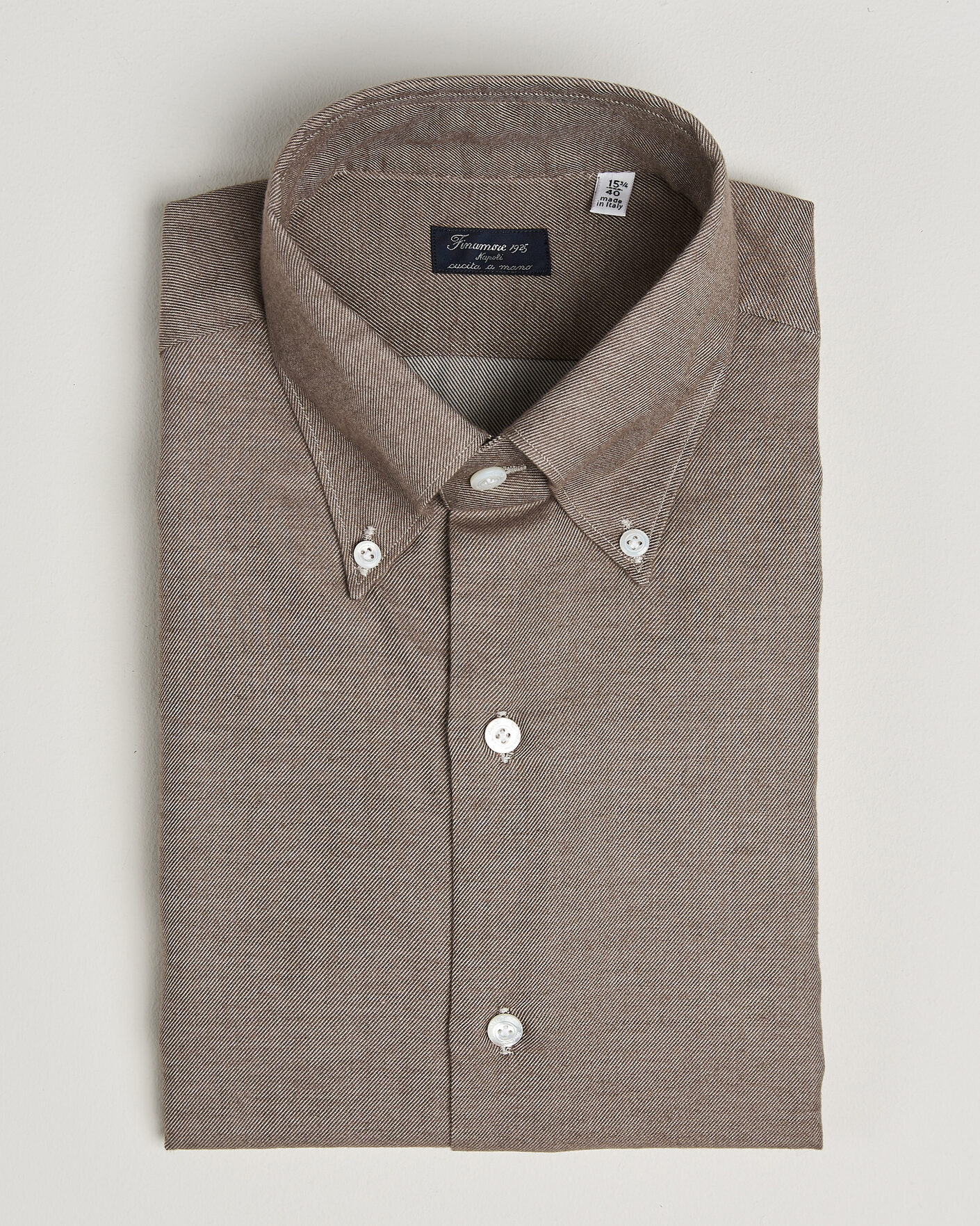 Mies | Kauluspaidat | Finamore Napoli | Milano Slim Cashmere BD Shirt Brown