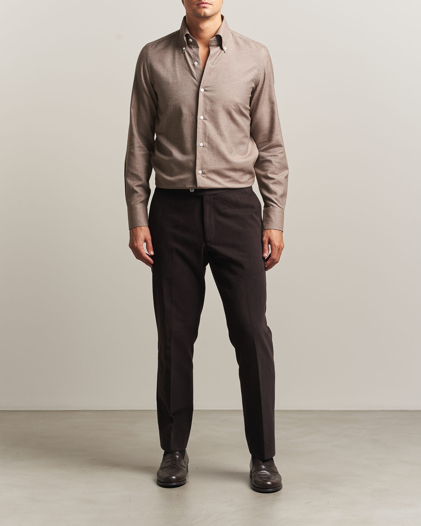 Mies | Kauluspaidat | Finamore Napoli | Milano Slim Cashmere BD Shirt Brown